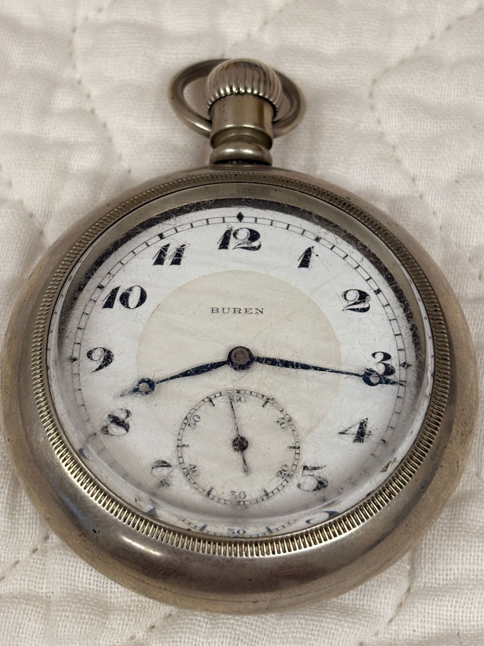 Buren Large Pocket Watch, 17 Jewels, Nickel Silver Case (1 of 4)