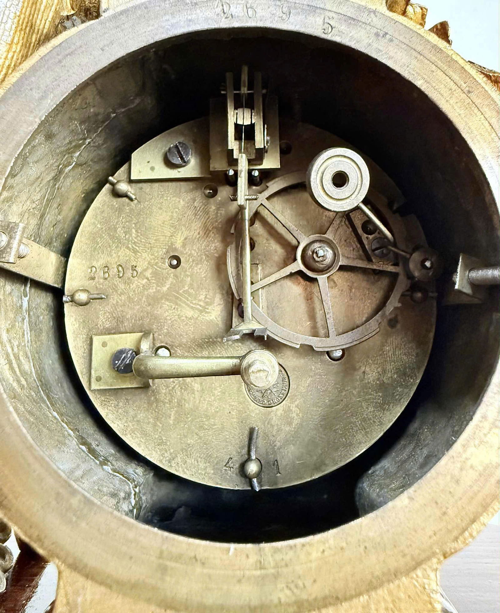 French Figural Mantel Clock, Bronze & Wood Base - 5