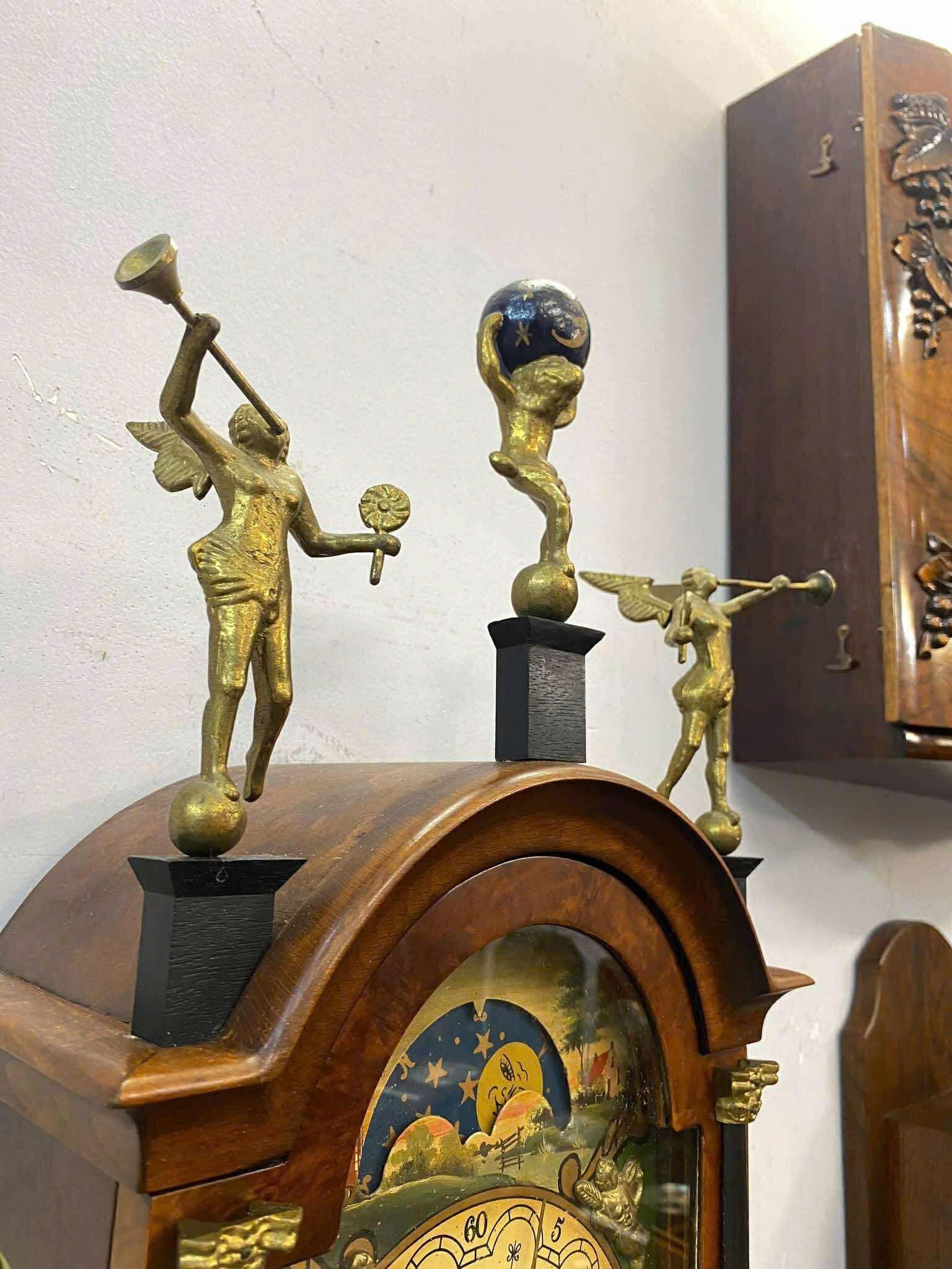 German 3-Weight Wall Clock with Moon Phase & Musical Automata - 3