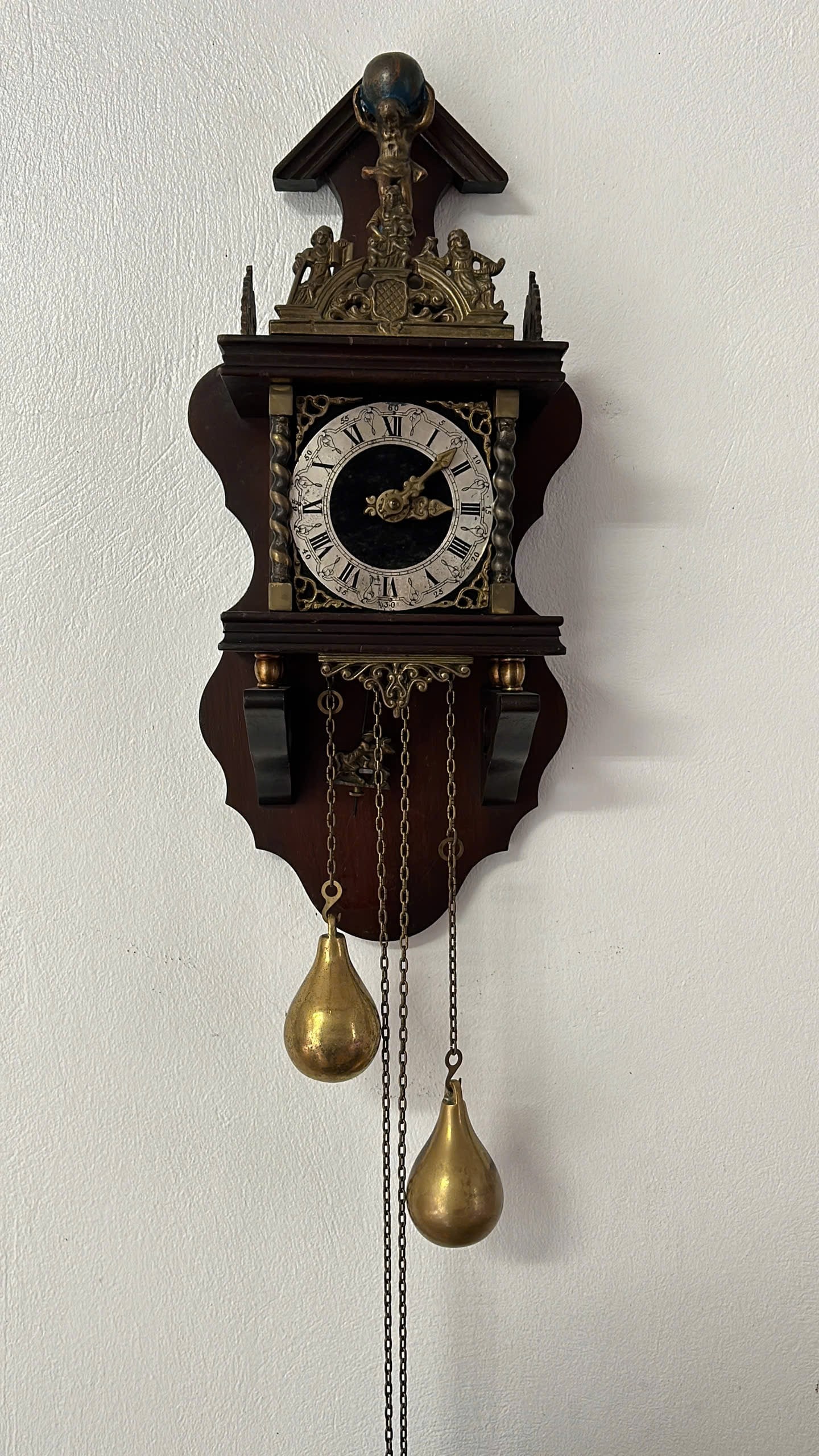 Antique Dutch Wall Clock with Brass Atlas & Weights (1 of 4)