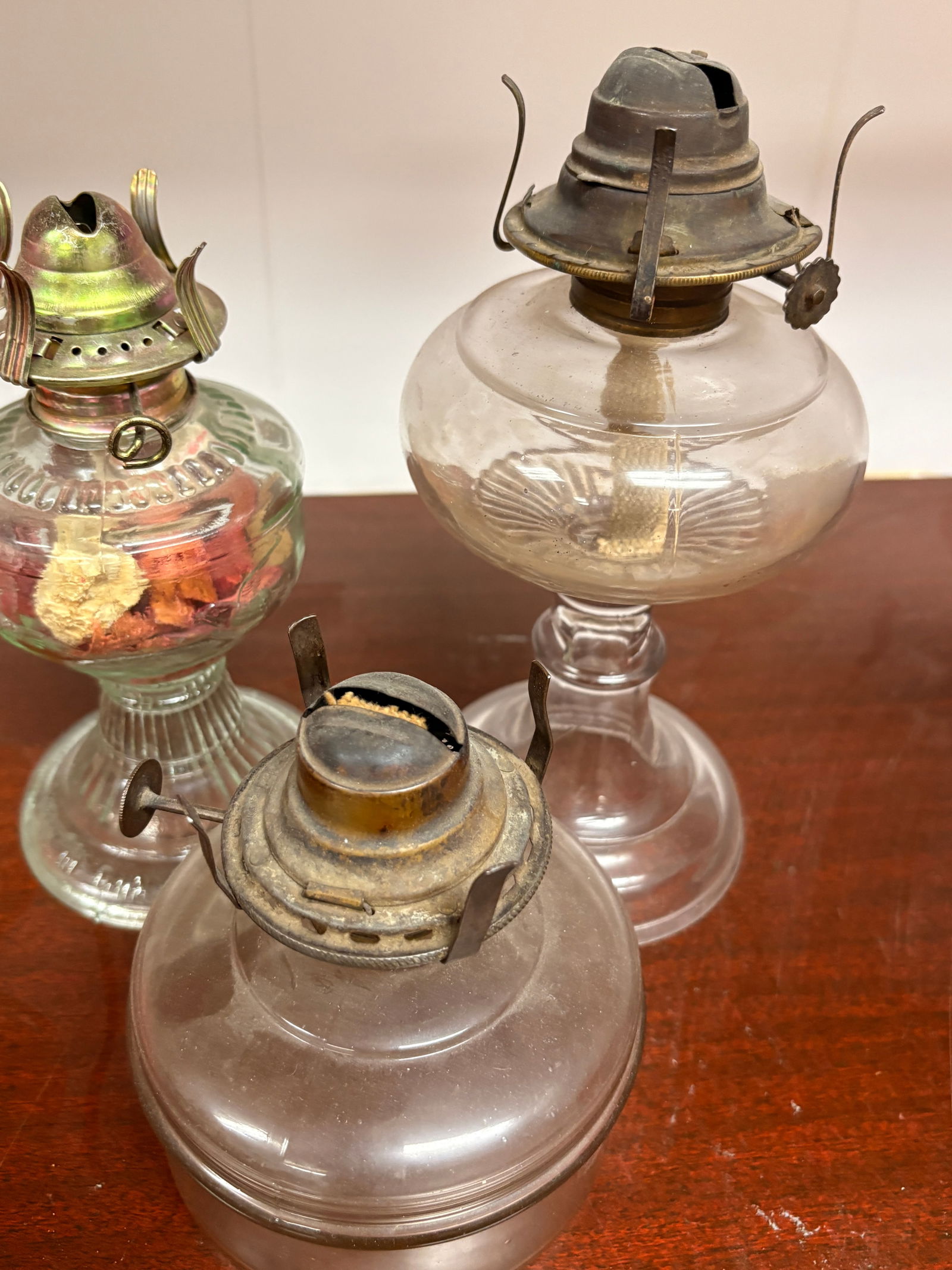 Group of Three Antique Glass Oil Lamps (1 of 4)