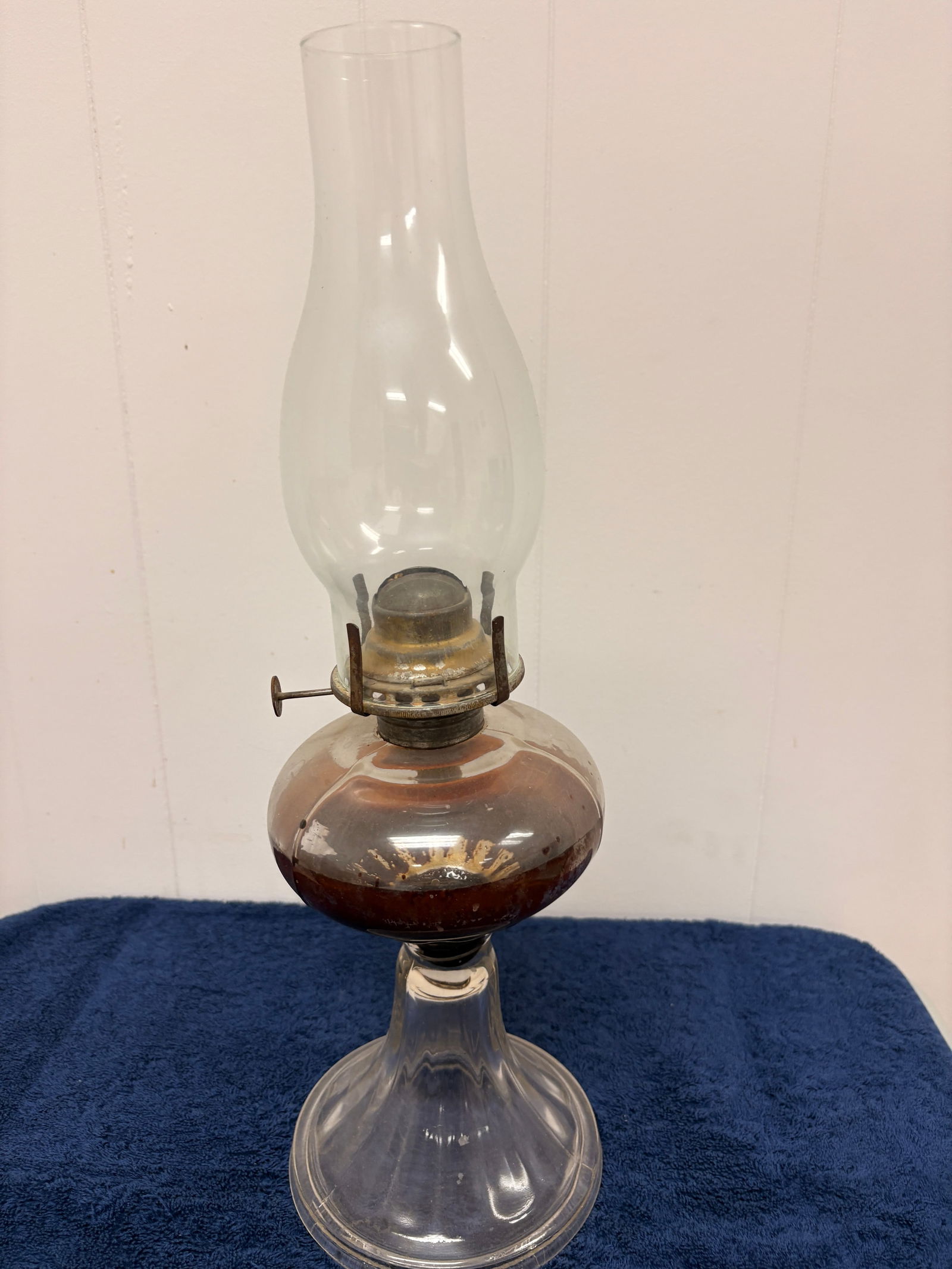 Early 20th Century Pressed Glass Oil Lamp with Tall Chimney (1 of 4)