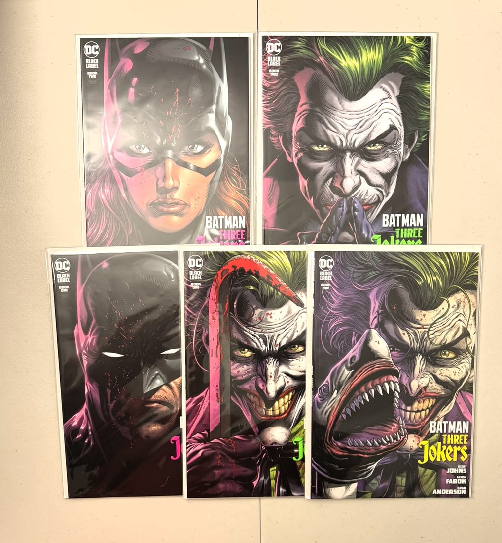 Batman Three Jokers Lot of 5: Batman Three Jokers Lot of 5. Average Condition NM. 3 Variant copies of #1. 2 Variant Copies of #2.