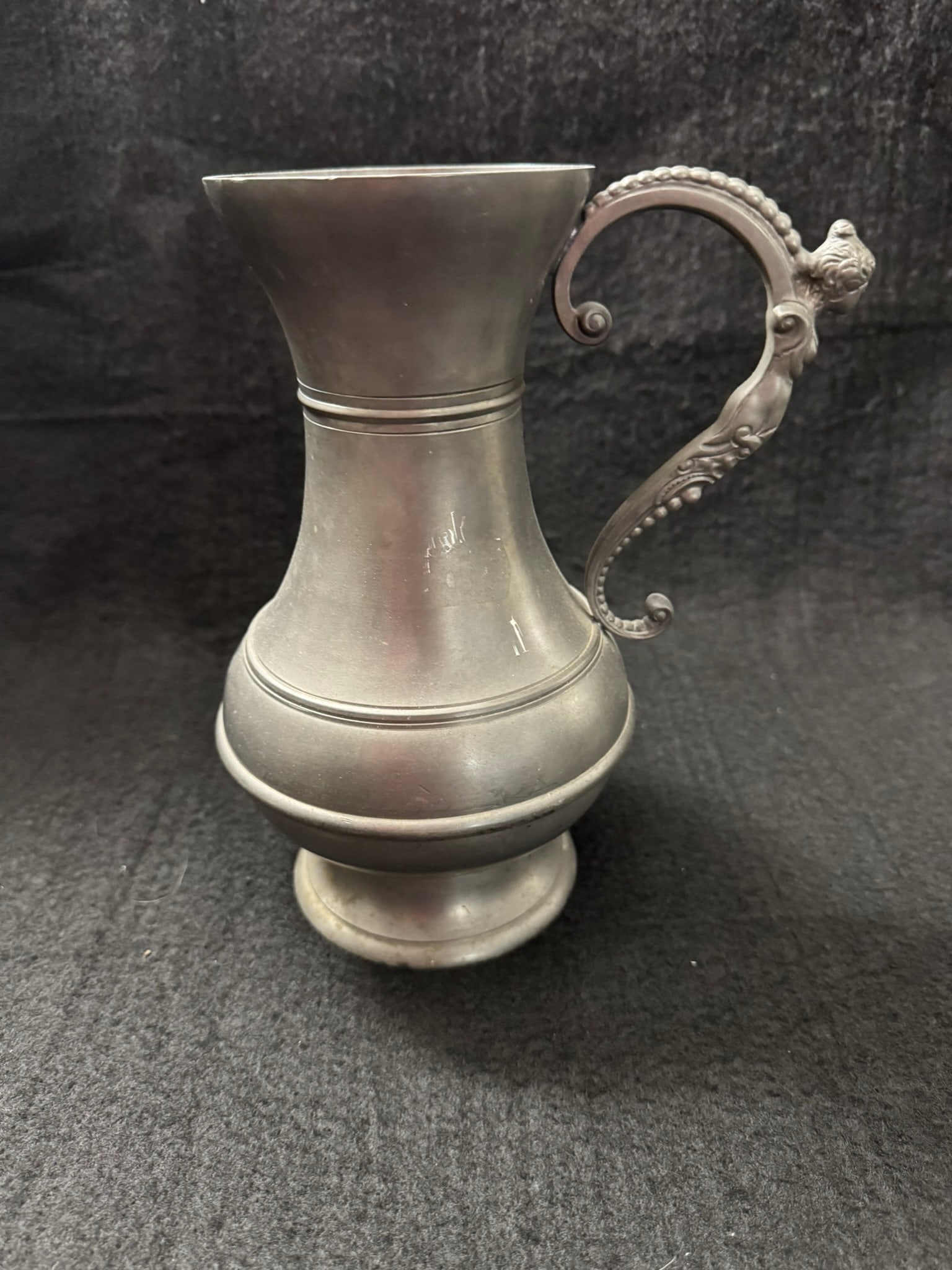 Antique German Pewter Ewer by WMF – Marked 1726 with Lion Mask Handle (1 of 3)