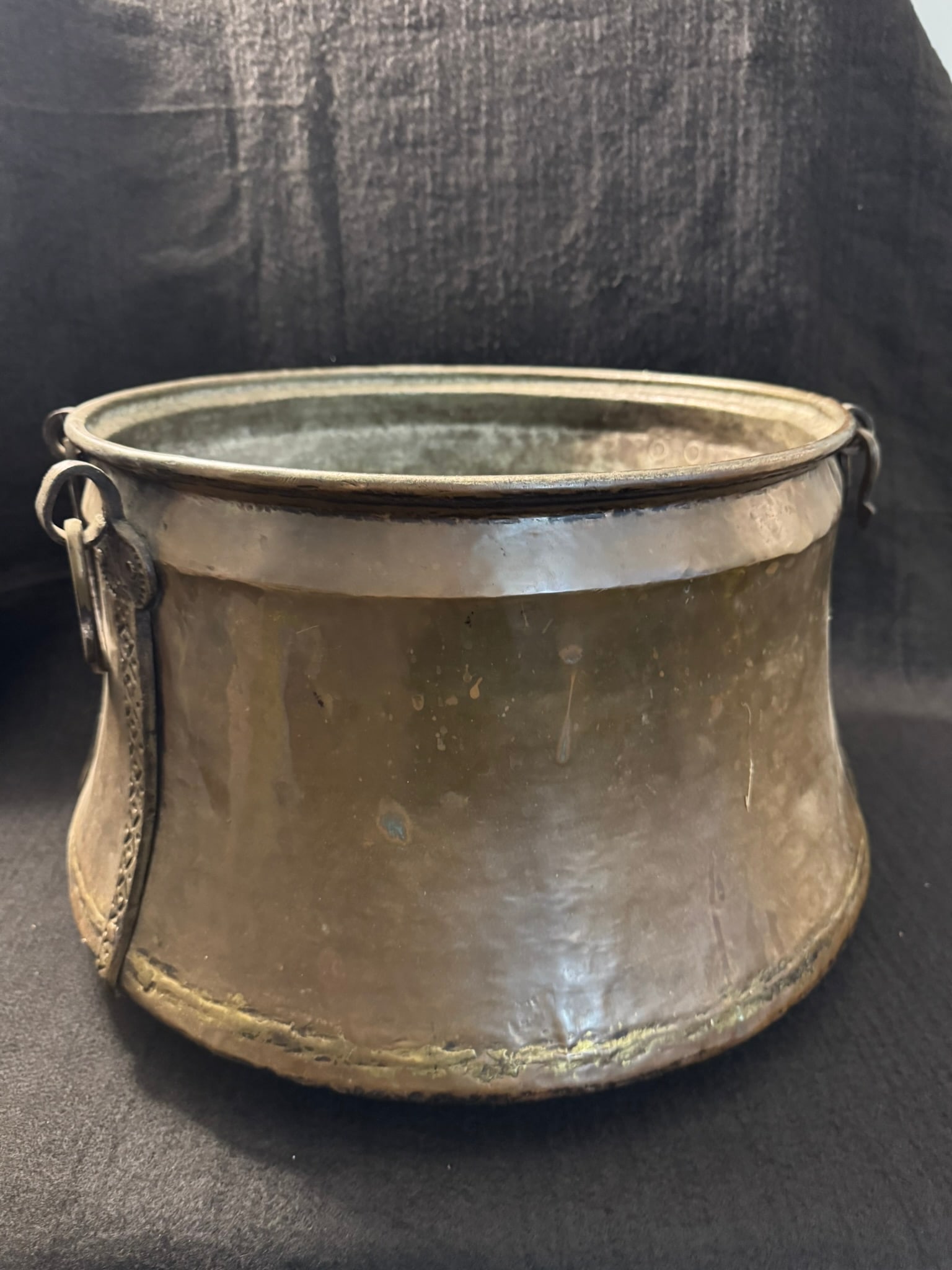 Antique Middle Eastern Bronze Cauldron with Ornate Riveted Handles (1 of 4)