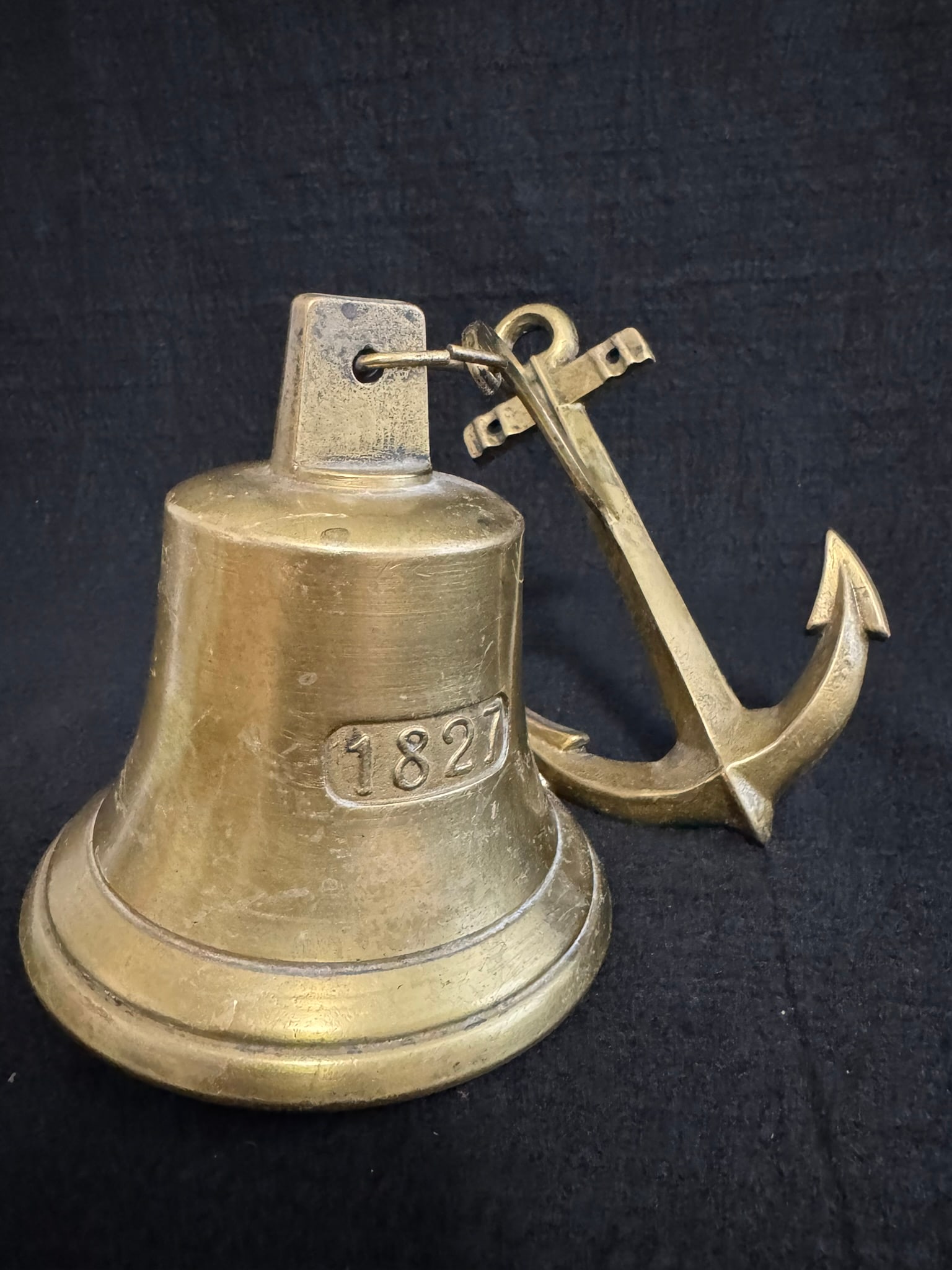 Vintage Brass Ship’s Bell – Anchor Wall Mount with “1827” Nautical Motif (1 of 2)