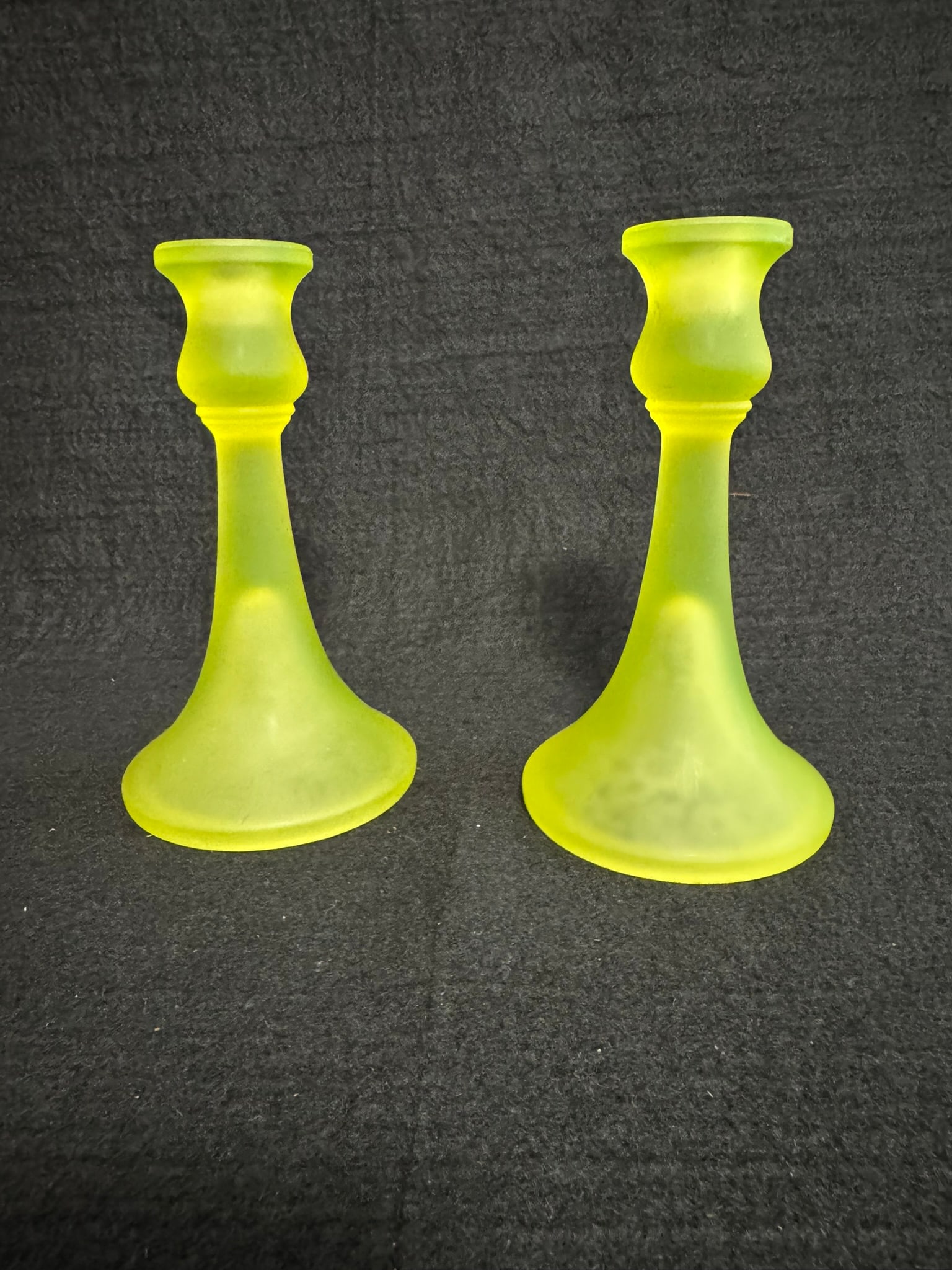 Vintage Frosted Uranium Glass Candlestick Pair (1 of 2)