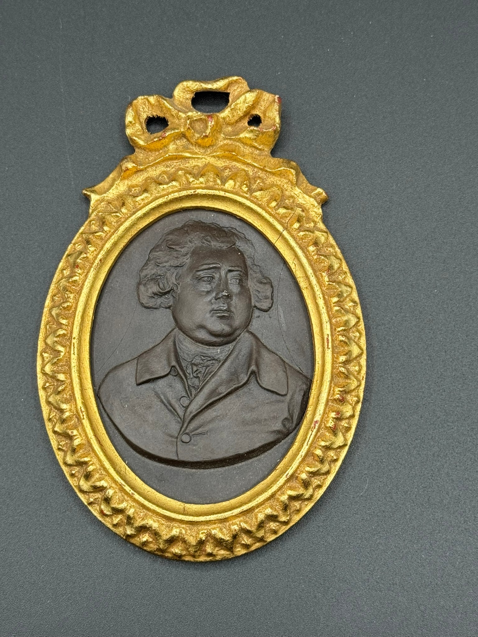 Antique French Empire Gilt Bronze Oval Portrait Plaque (1 of 2)