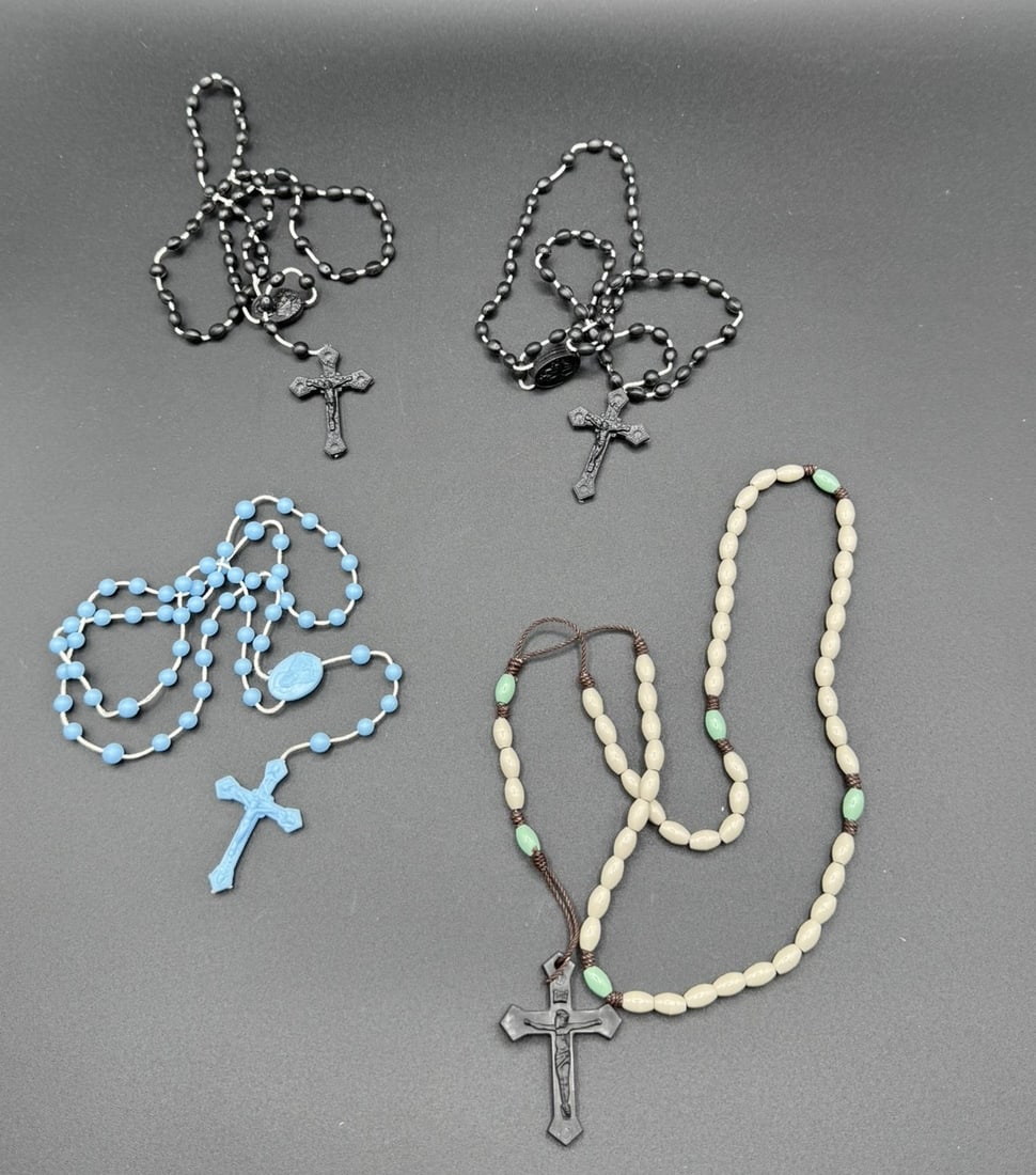 Lot of 4 Vintage Rosaries – Plastic & Corded Bead Designs with Crucifixes (1 of 1)