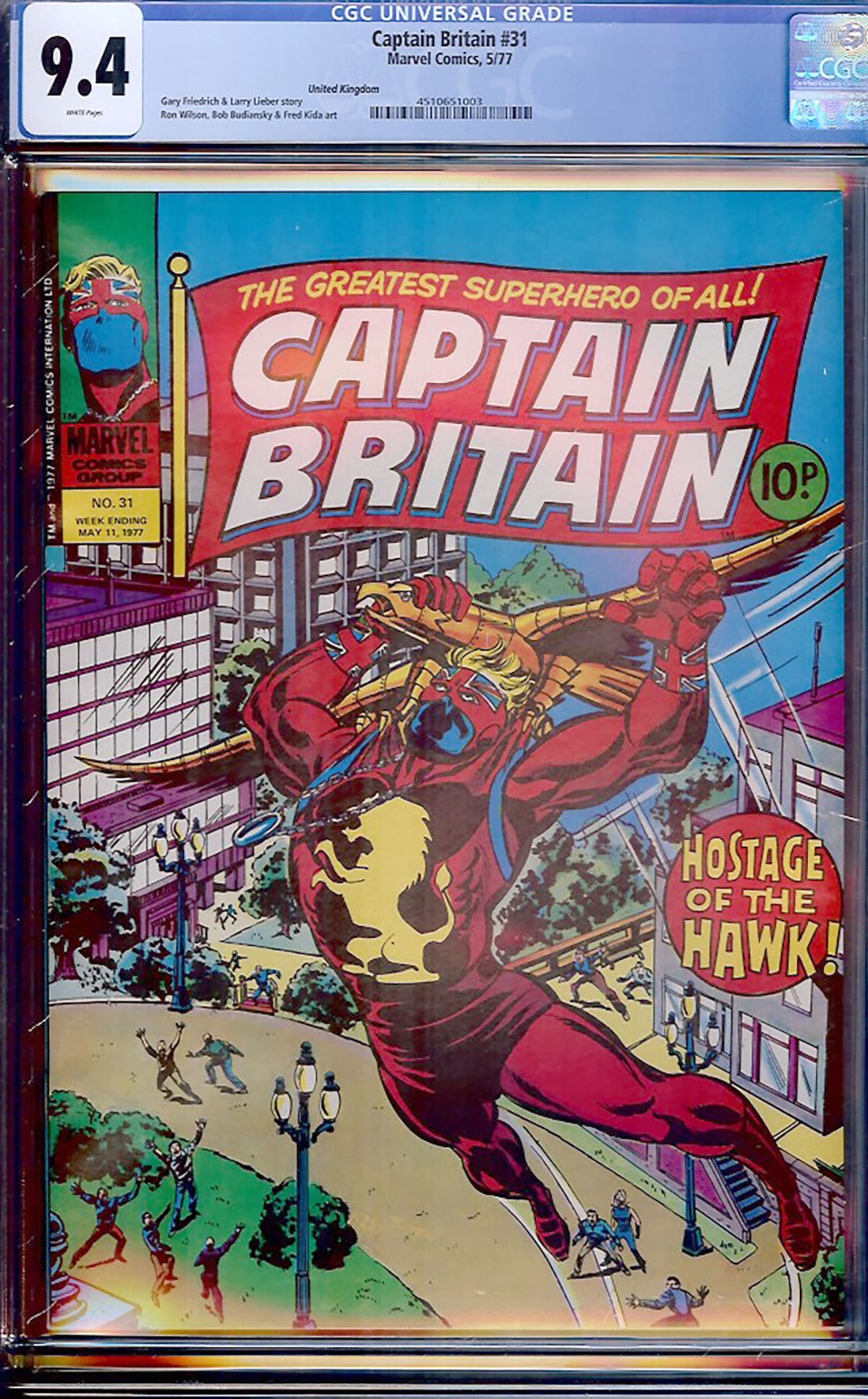 Captain Britain #31 (Marvel UK, 1985) CGC graded 9.4 Near Mint with White Pages . High-grade (1 of 1)