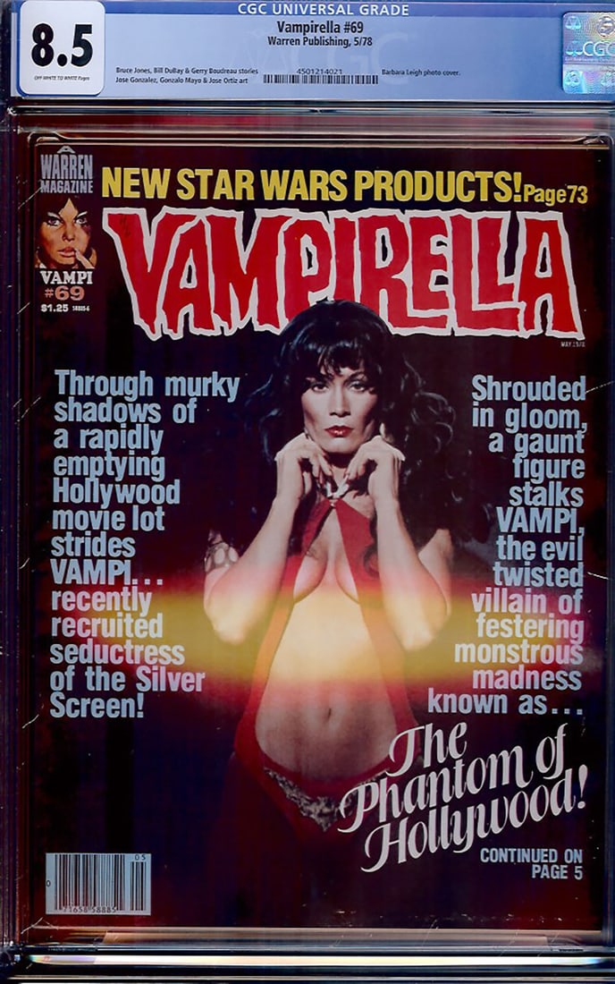 Vampirella #69 (Warren Publishing, 1978) CGC graded 8.5 Very Fine+ with Off-White to White: Vampirella #69 (Warren Publishing, 1978) CGC graded 8.5 Very Fine+ with Off-White to White Pages. Later-run issue from the long-running Vampirella series, popular for its cover art and enduring cult f