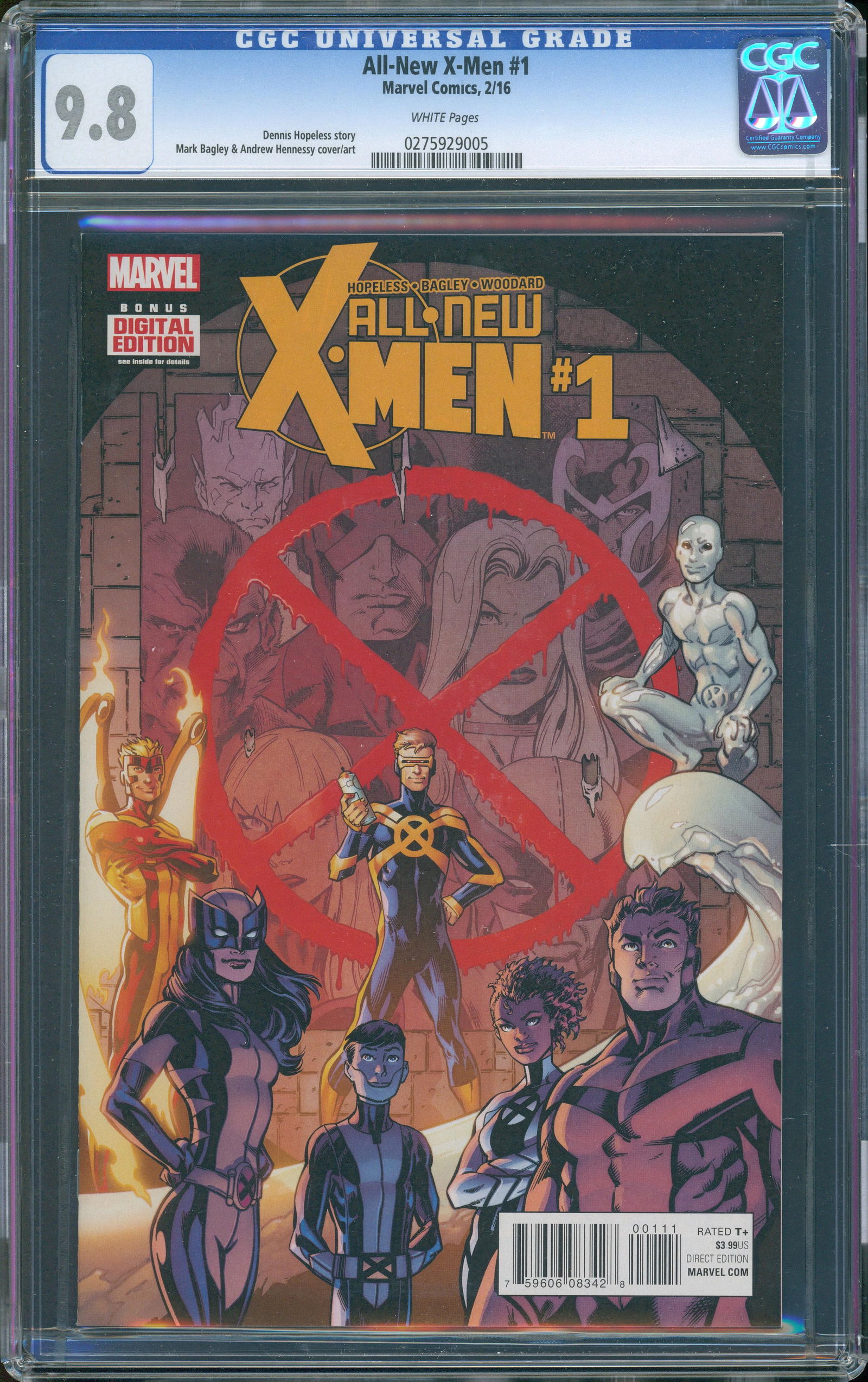 All-New X-Men #1 (Marvel Comics, February 2016) CGC 9.8 — HIGHEST GRADED, Mark Bagley Cover (1 of 1)