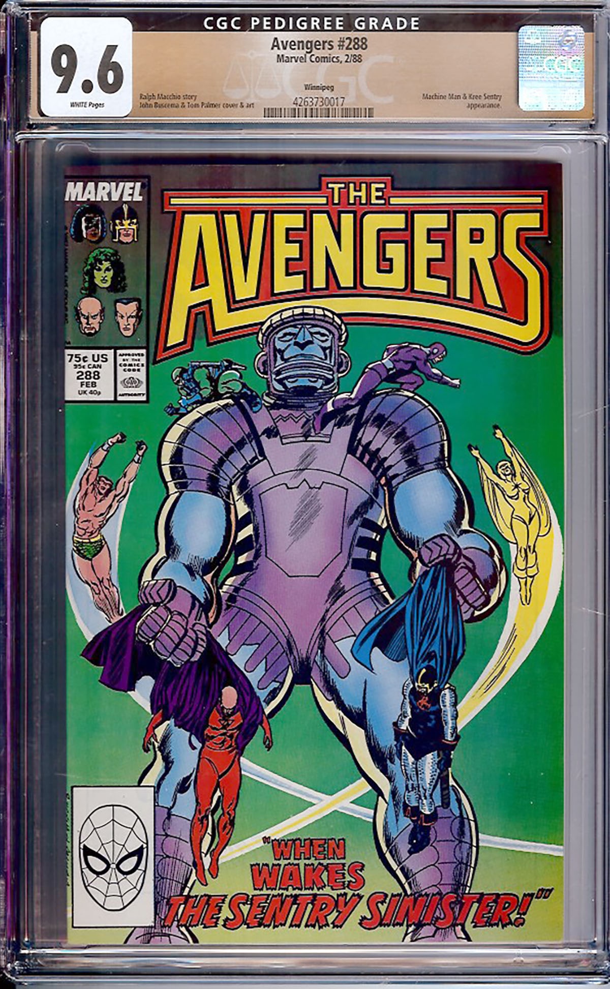 Avengers #288 (Marvel, February 1988) CGC 9.6 (White Pages) Winnipeg Pedigree Copper Age (1 of 1)