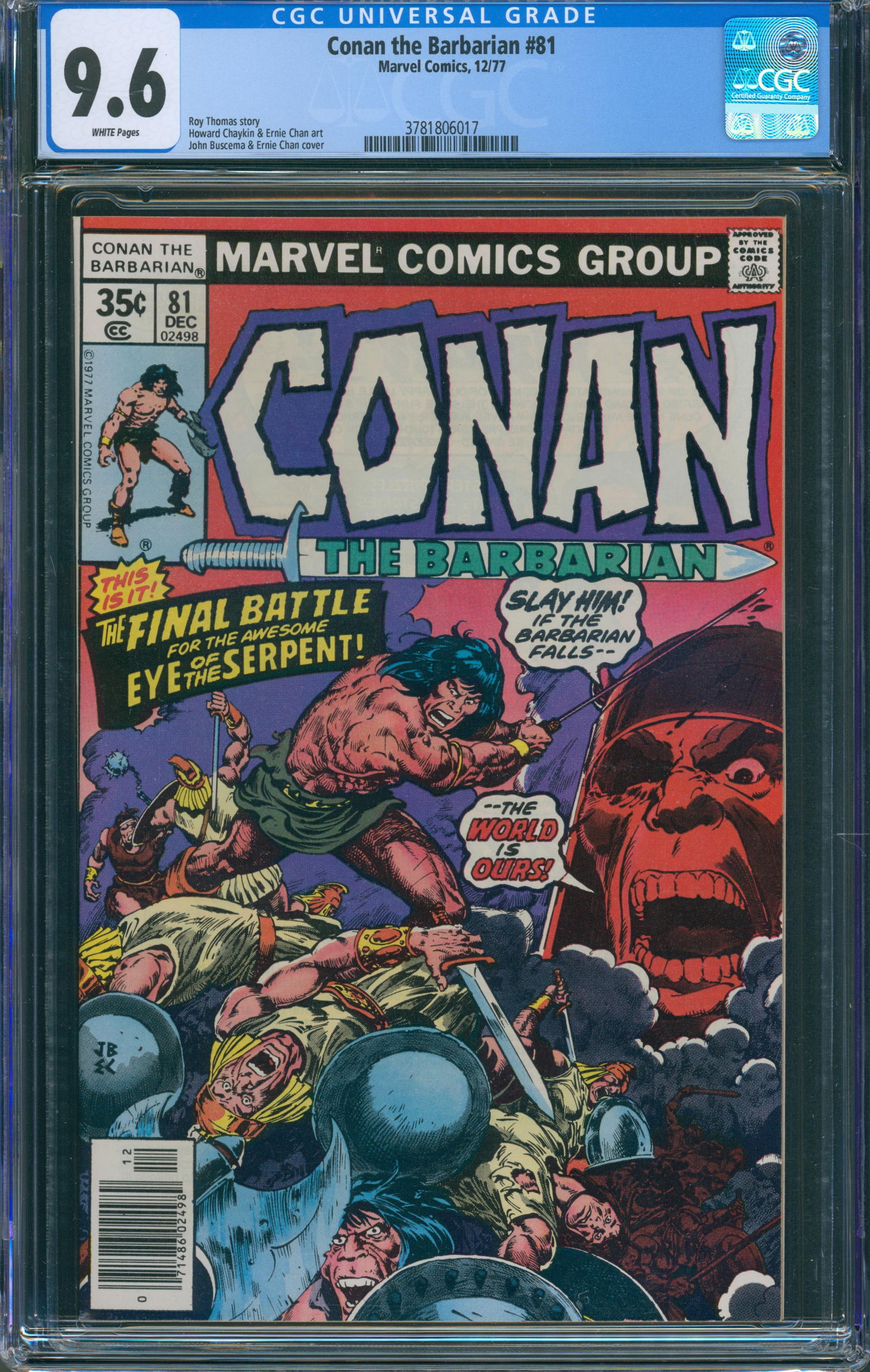 Conan the Barbarian #81 (Marvel Comics, December 1977) CGC 9.6 with off-white to white pages. (1 of 1)