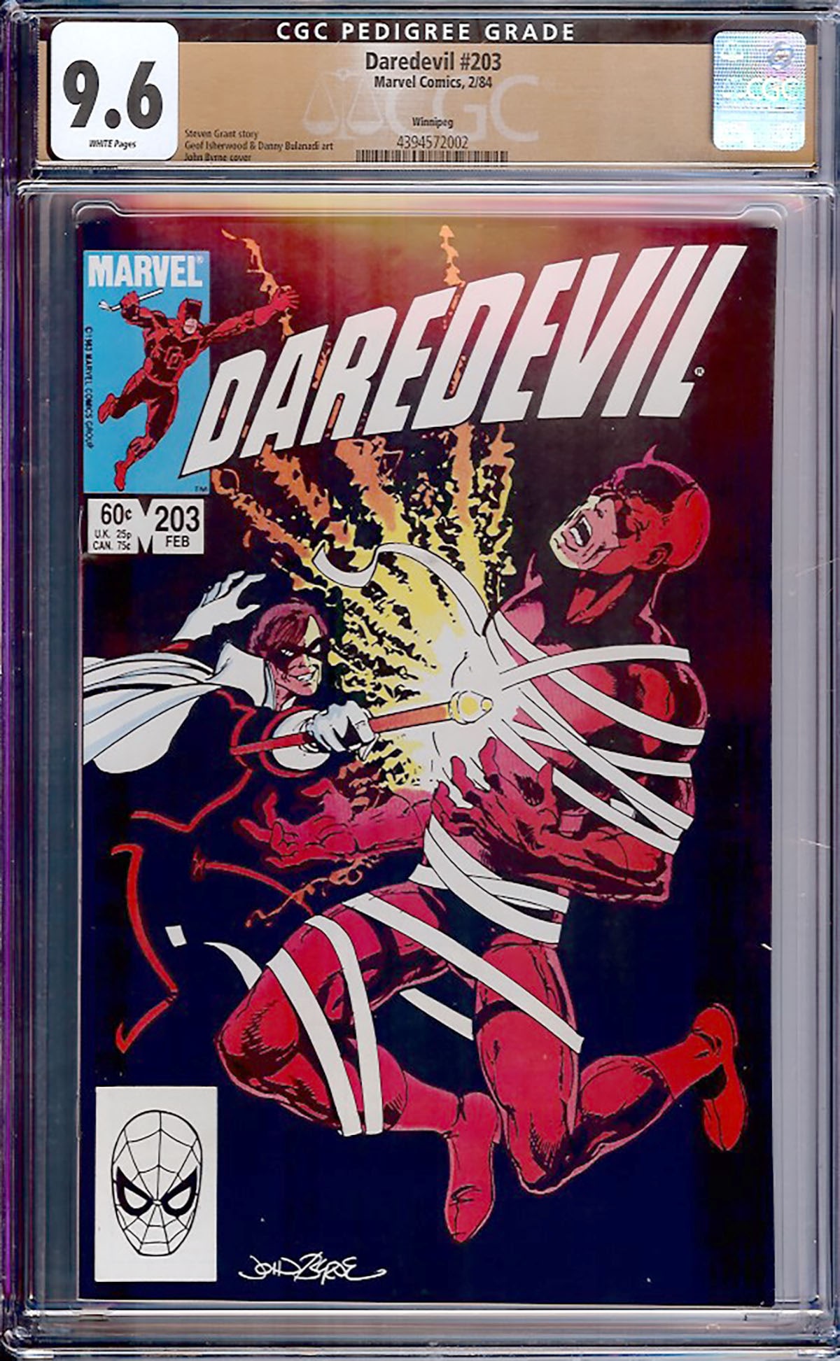 Daredevil #203 CGC 9.6 w Winnipeg Rare collectible with strong visual appeal and excellent display (1 of 1)