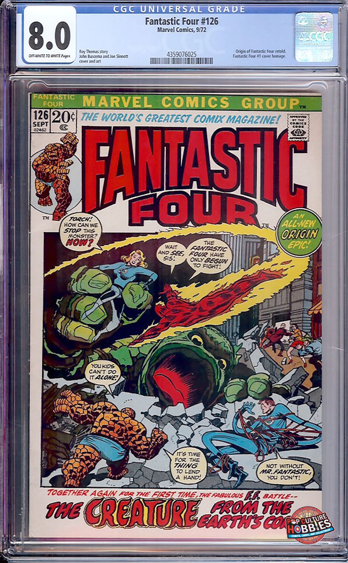 Fantastic Four #126 (September 1972, Marvel) CGC 8.0 Rare collectible with strong visual appeal (1 of 1)