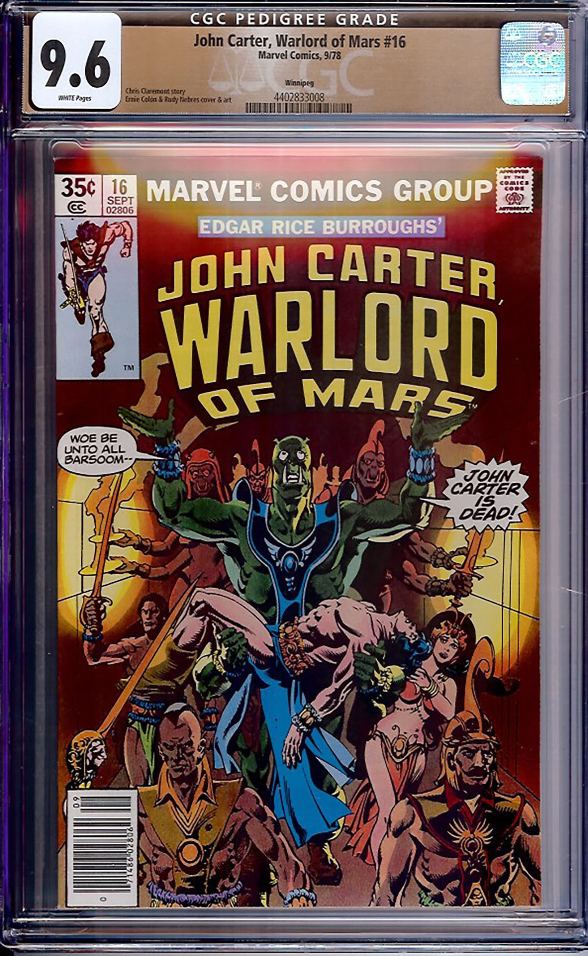 John Carter, Warlord of Mars #16 CGC 9.6 w Winnipeg Rare collectible with strong visual appeal (1 of 1)