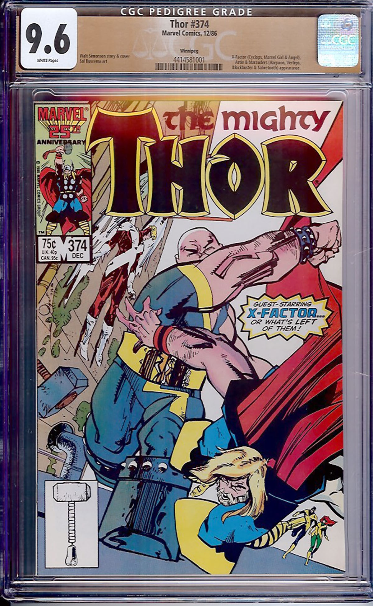 Thor #374 CGC 9.6 w Winnipeg Rare collectible with strong visual appeal and excellent display (1 of 1)