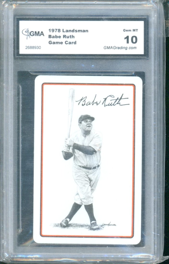 1978 Landsman Babe Ruth Game Card Graded GMA 10 GEM MINT . Classic black-and-white portrait of (1 of 1)