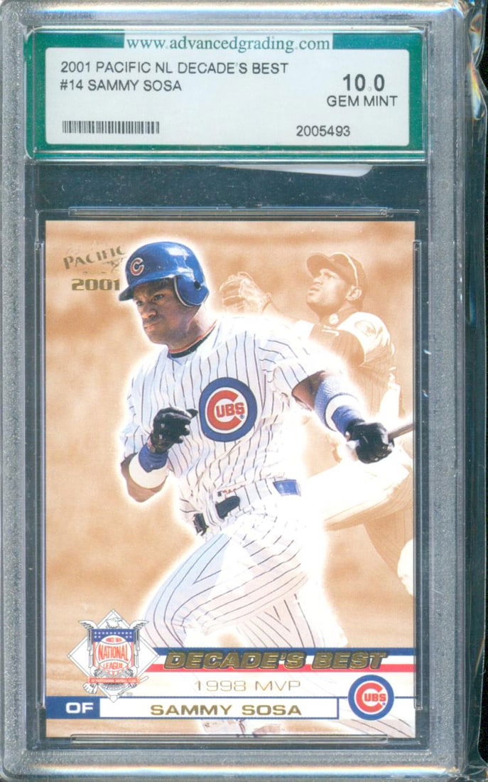 2001 Pacific NL Decade’s Best #14 Sammy Sosa Graded AGA 10 GEM MINT . Celebrates Sammy Sosa’s (1 of 1)