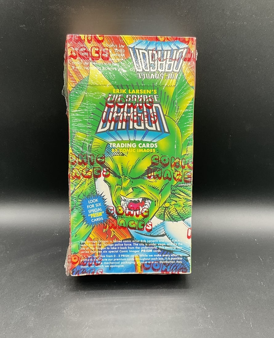 Description: Sealed trading card box featuringErik Larsen’s Savage Dragon, produced by Comic: Description: Sealed trading card box featuringErik Larsen’s Savage Dragon, produced by Comic Images. Product: Savage Dragon Trading Cards Publisher: Comic Images Era: 1990s Packaging: Factory sealed