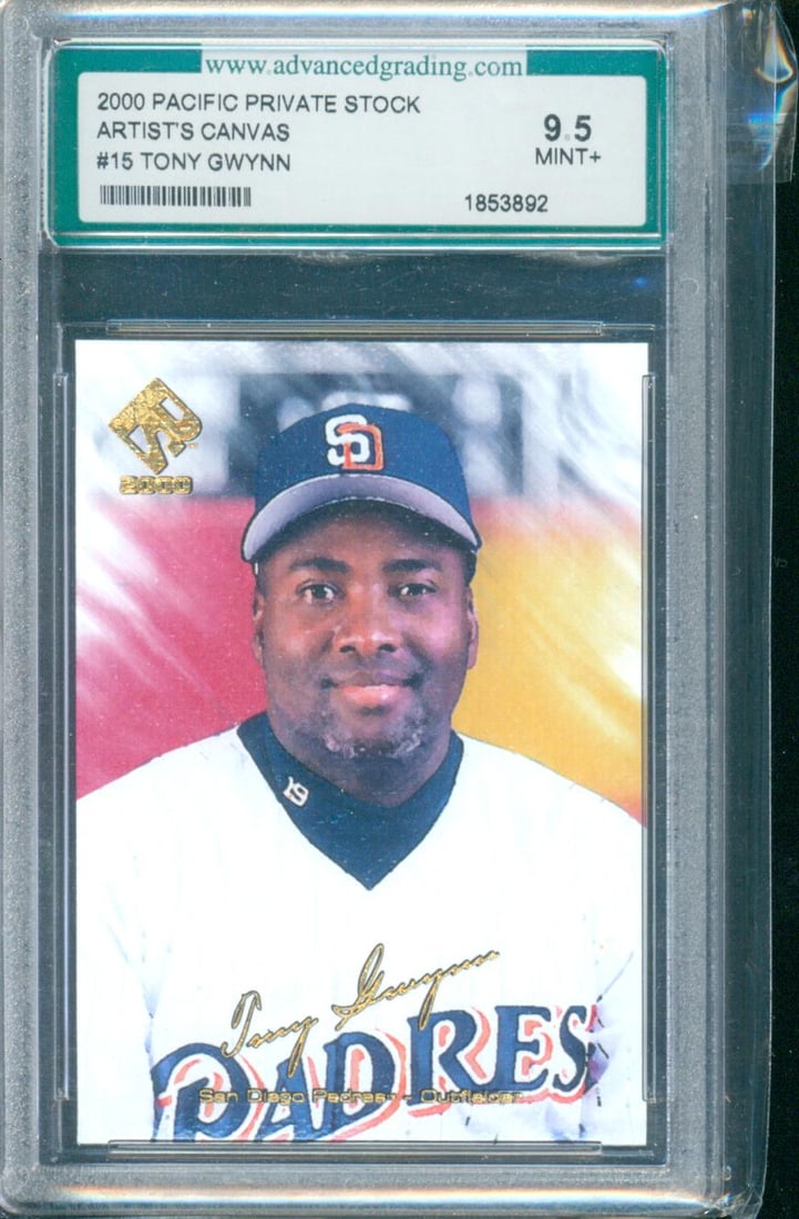 2000 Pacific Private Stock – Artist’s Canvas Player: Tony Gwynn Team: San Diego Padres: 2000 Pacific Private Stock – Artist’s Canvas Player: Tony Gwynn Team: San Diego Padres Card Number: #15 Premium Tony Gwynn issue from the Pacific Private Stock Artist’s Canvasinsert set, known f