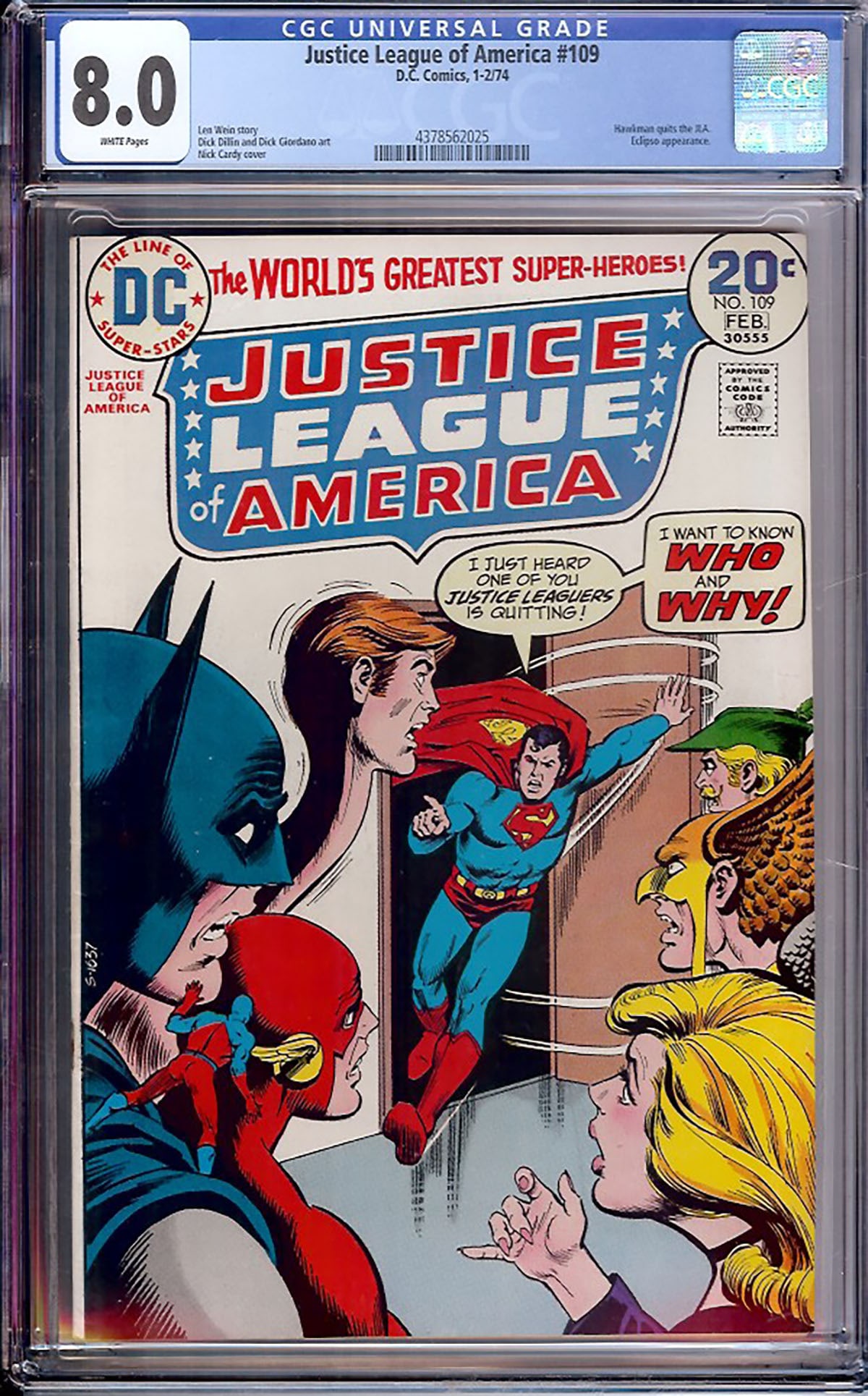 Justice League of America #109 (DC, 1974) — CGC 8.0 Certified CGC-graded comic book, (1 of 1)
