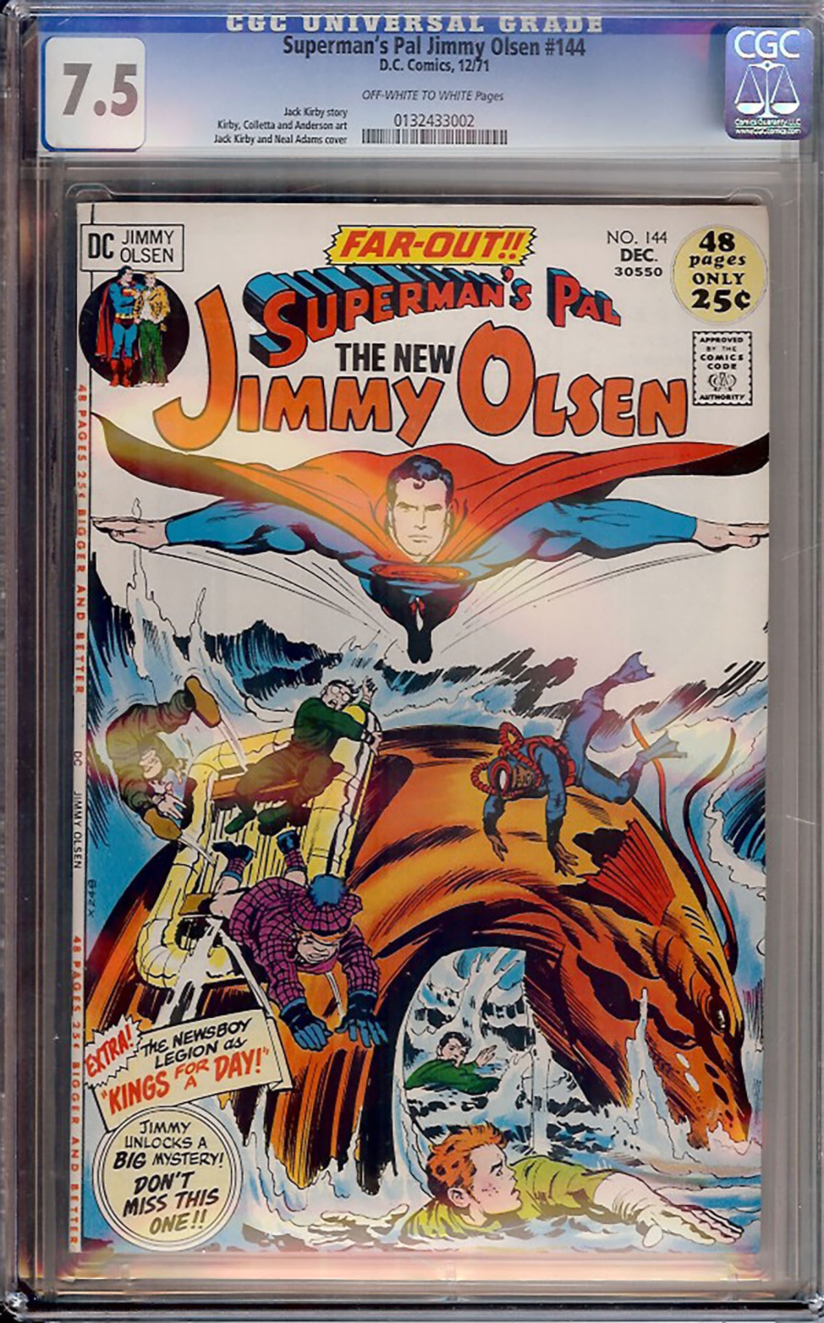 Superman's Pal Jimmy Olsen #144 (DC, 1972) CGC 7.5: Superman's Pal Jimmy Olsen #144 (DC, 1972) — CGC 7.5 Certified CGC-graded comic book, professionally encapsulated in a protective holder for long-term display and preservation. Details: Publisher: