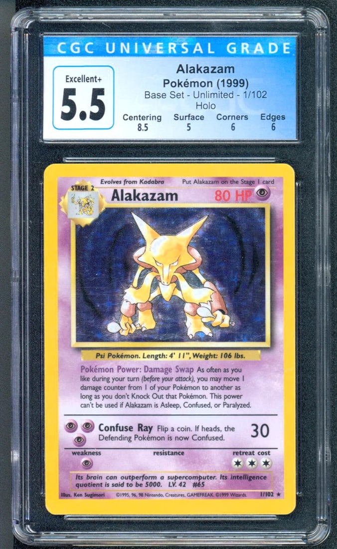 1999 Pokémon Base Set #1 Holo Alakazam CGC 5.5 Excellent+ (1 of 1)