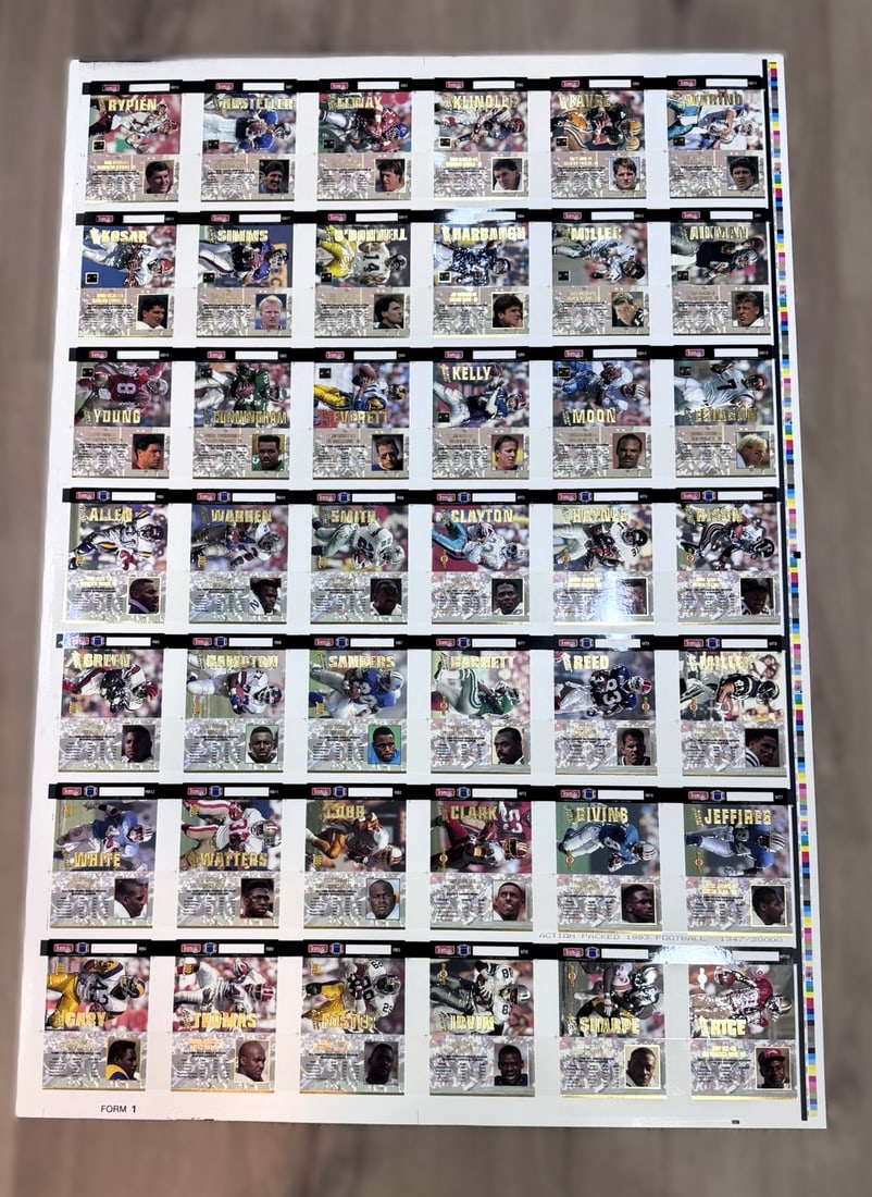 1993 Action Packed Football Uncut Sheet – Full Production Proof Sheet (Form 1) – NFL Stars (1 of 4)