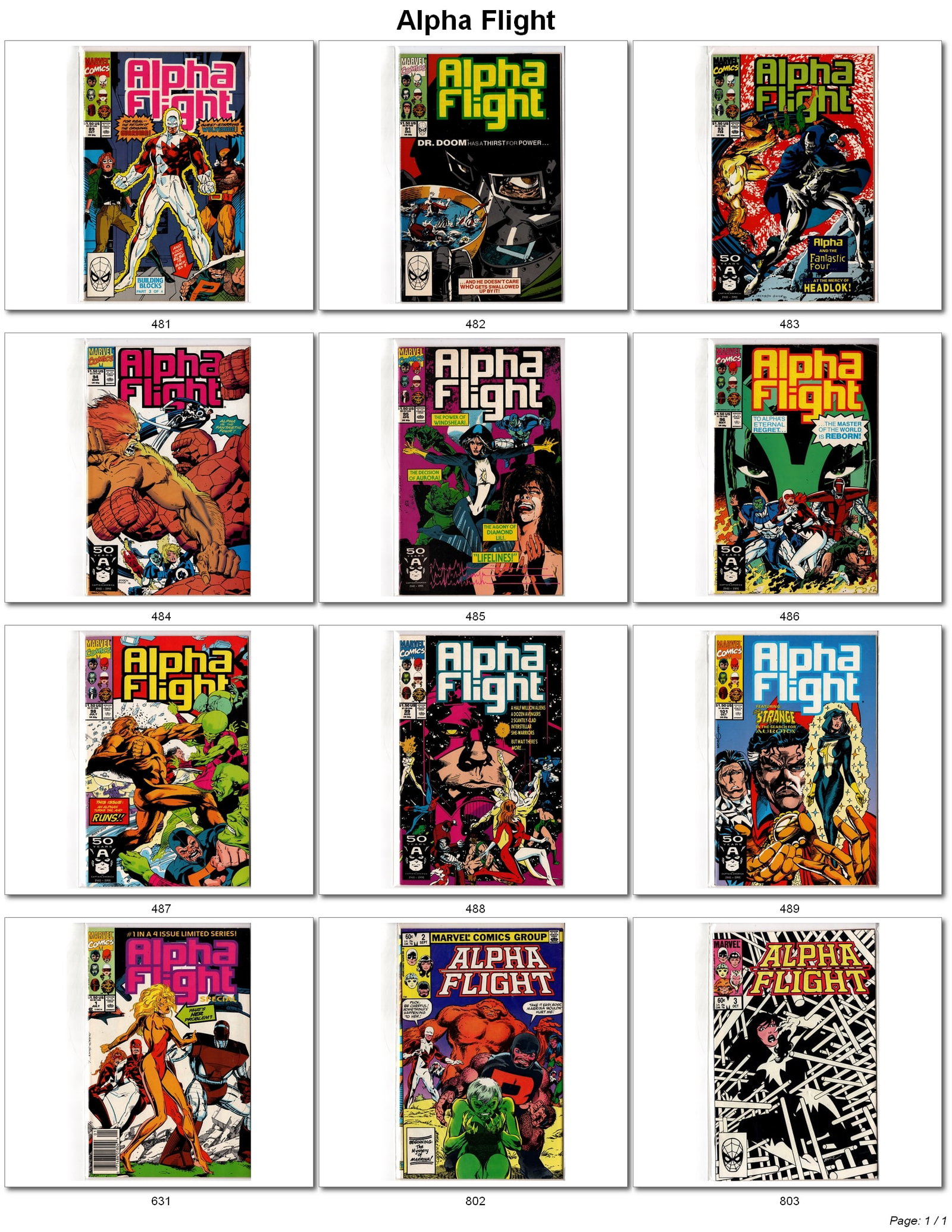 Alpha Flight Bronze & Copper Age Comic Lot Marvel Group of 12 (1 of 1)