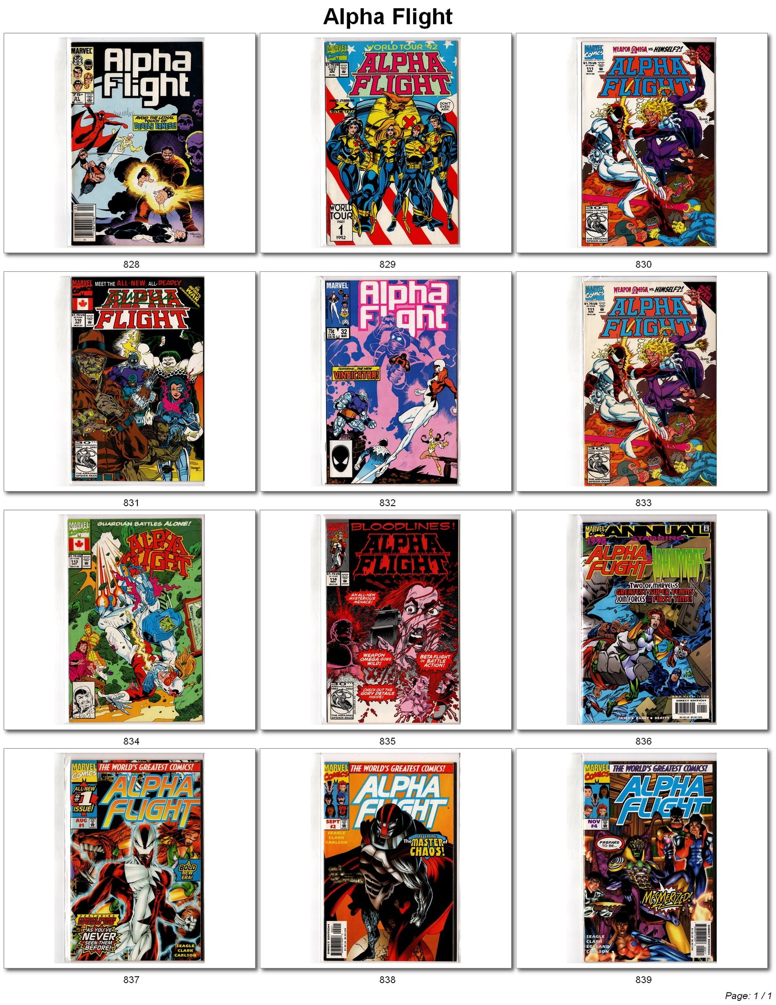 Alpha Flight Copper Age & Modern Comic Lot Marvel Group of 12: Alpha Flight Copper Age & Modern Comic Book Lot ? Marvel Comics Mixed lot of Alpha Flight comics from Marvel Comics featuring late Copper Age and Modern Age issues, crossover appearances, relaunch