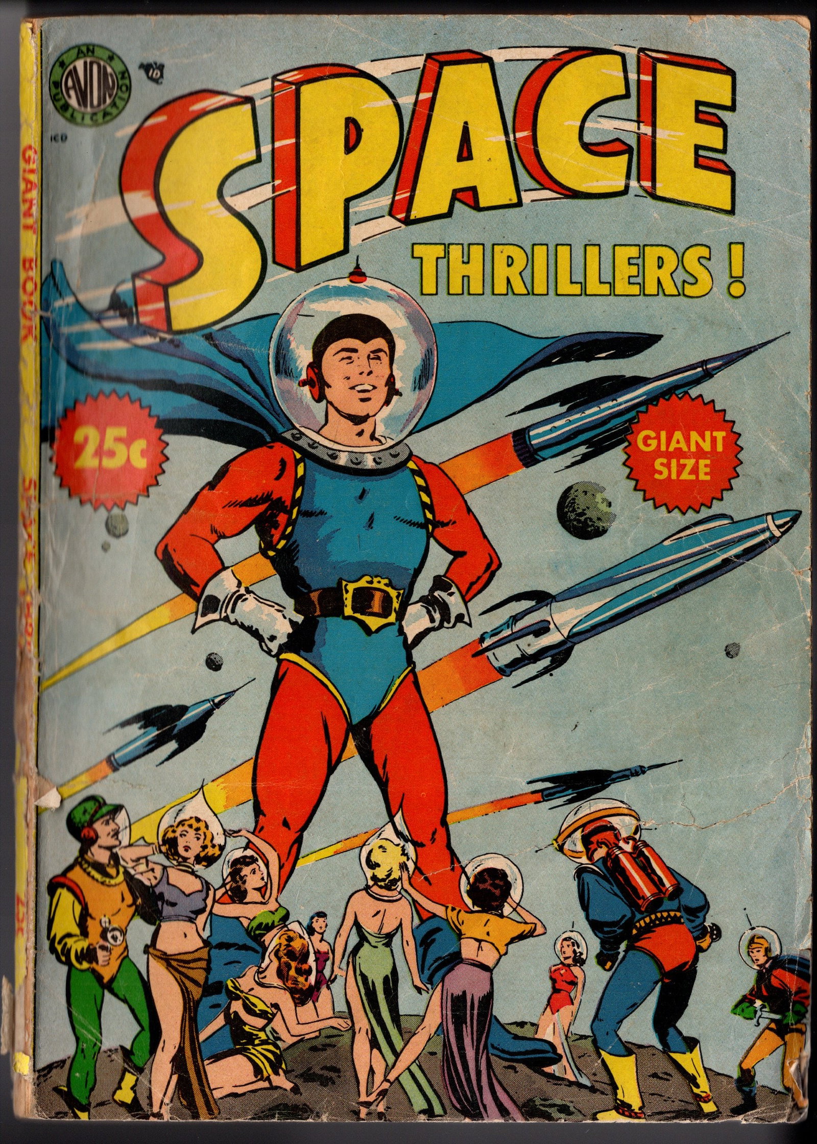 Space Thrillers Giant Size #10: Space Thrillers Giant Size #10 (IW/Super Comics reprint era). Classic vintage science-fiction cover featuring rockets, space explorers, and colorful pulp-style artwork. Oversized giant issue with