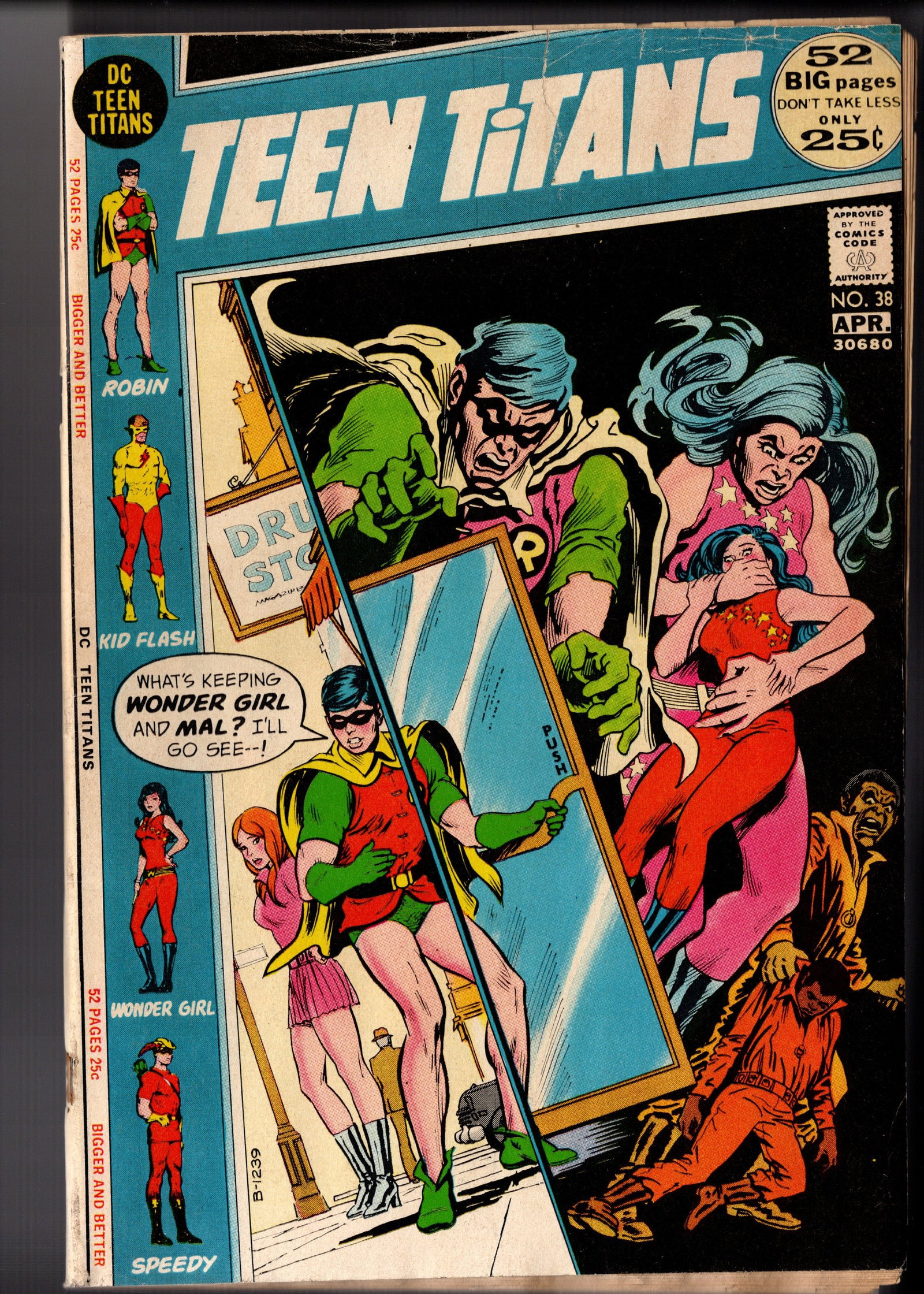 Teen Titans #38: Teen Titans #38 (DC Comics, April 1972). Bronze Age Teen Titans issue featuring Robin, Wonder Girl, Kid Flash, Speedy, and Mal Duncan. Classic early 1970s DC superhero team title with strong Neal