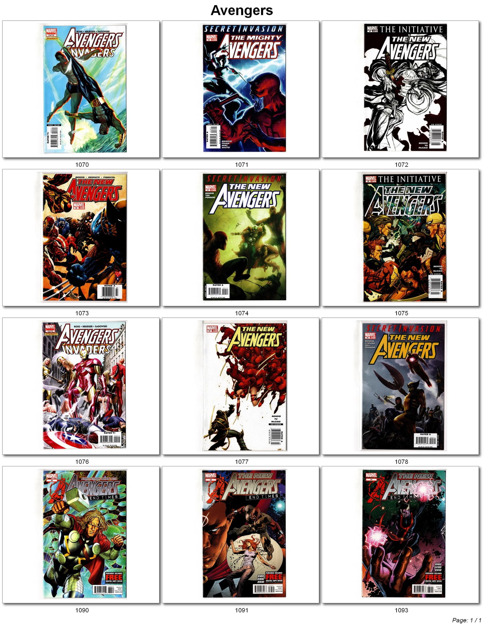 New Avengers Marvel Comic Lot: New Avengers Marvel Comic Book Lot Mixed Marvel comic lot featuring issues from The New Avengers along with crossover and event tie-ins connected to Secret Invasion, Initiative, Avengers Invaders,
