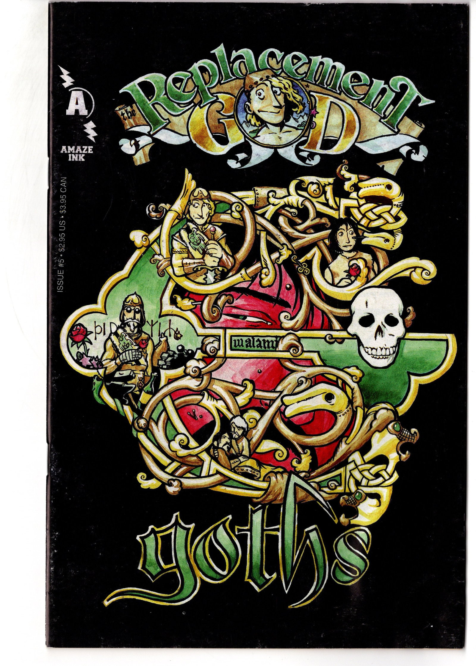 The Replacement God #5: The Replacement God #5 (Amaze Ink/Slave Labor Graphics). Independent fantasy series featuring highly detailed Celtic-inspired artwork and ornate design elements. Distinctive black-background cover