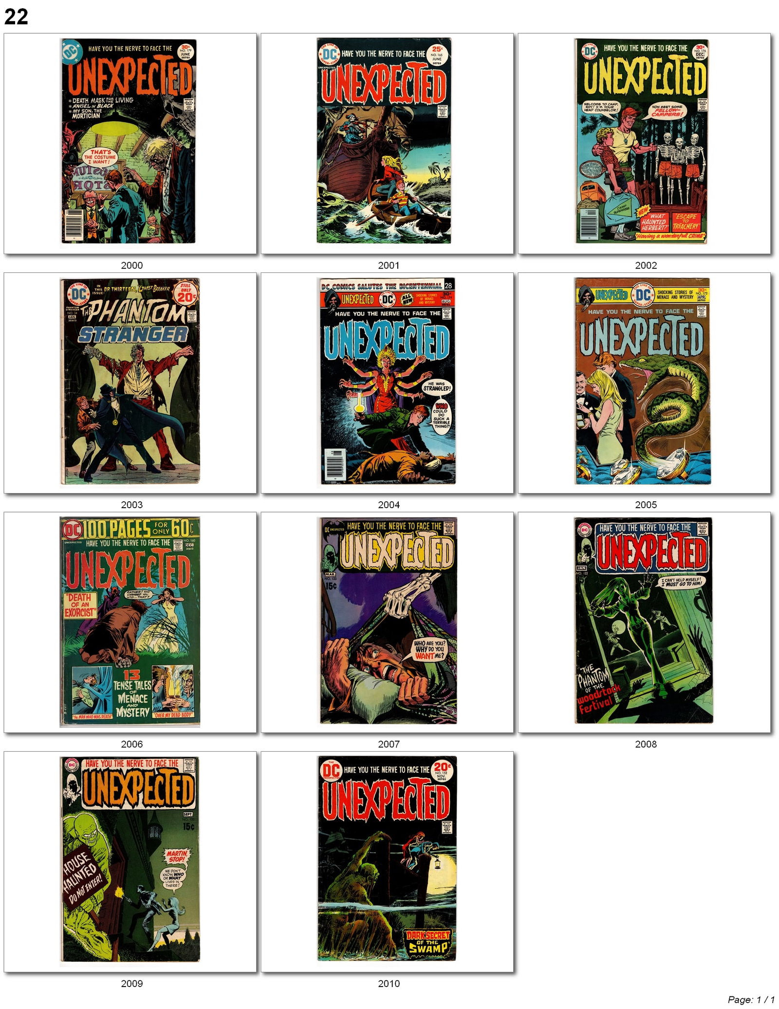 Bronze Age DC Horror Comic Lot: Bronze Age DC Horror and Mystery Comic Lot Collection of Bronze Age DC horror and suspense comics including multiple issues of Unexpected and one issue of The Phantom Stranger. Features classic