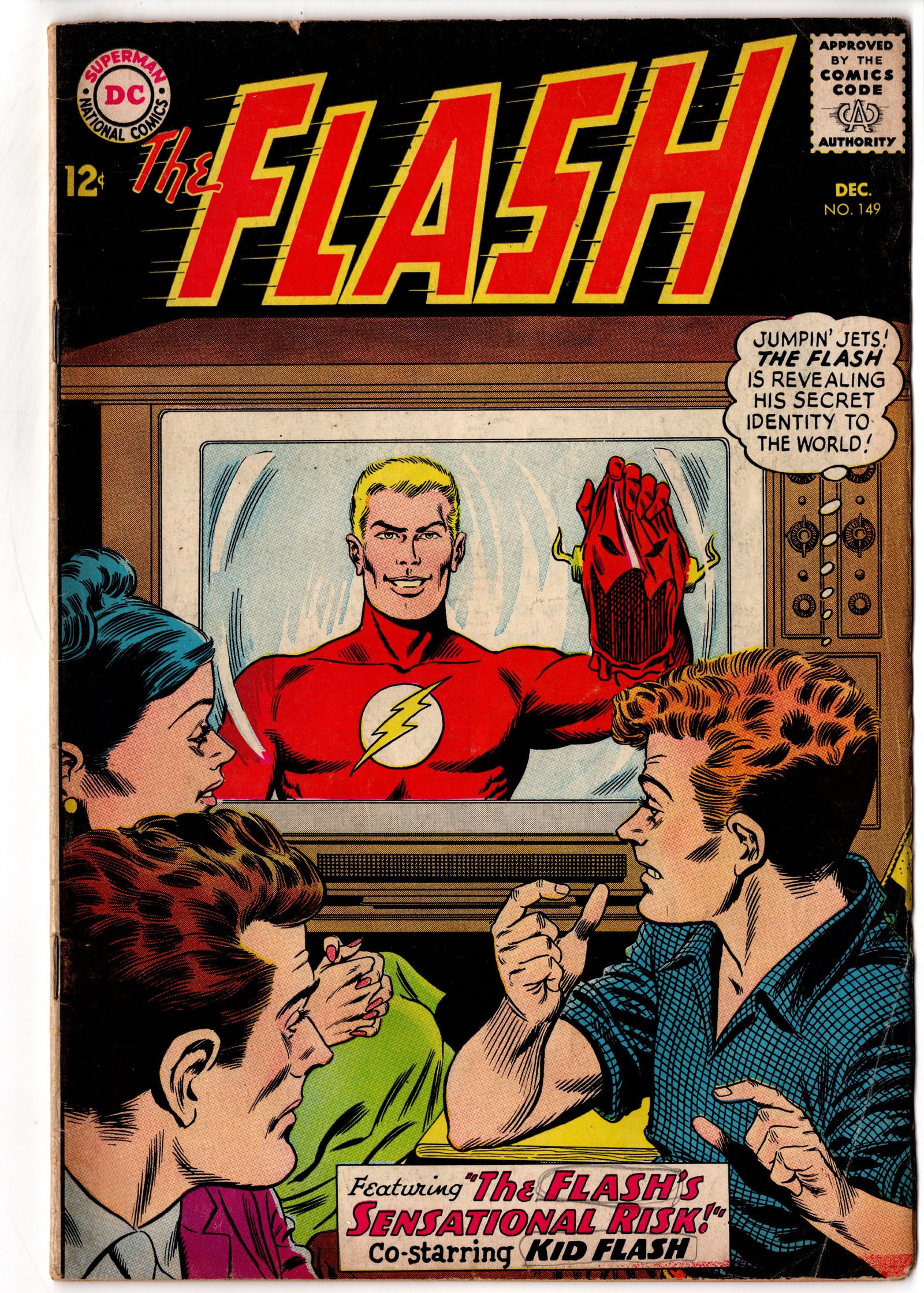 Flash #149 (1964) DC Silver Age: DCs The Flash #149 from December 1964 featuring ?The Flashs Sensational Risk!? with classic Silver Age cover art and Kid Flash appearance. Strong eye appeal with bright colors and solid presentation d