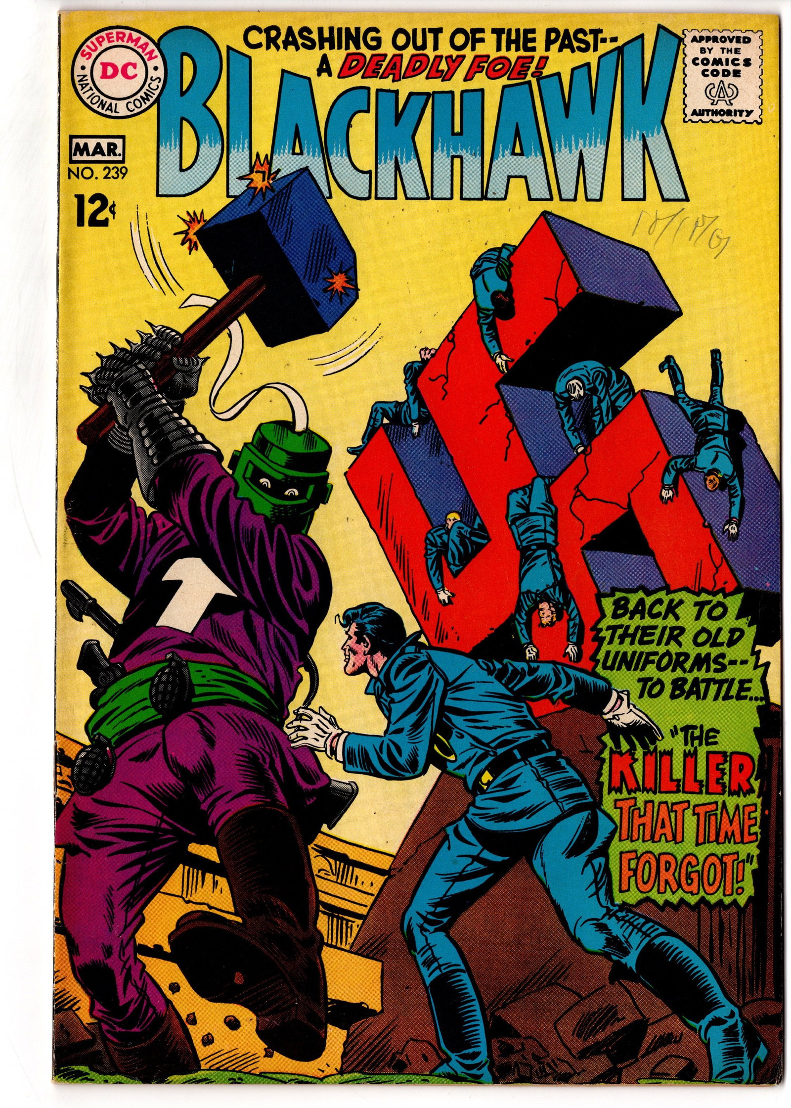 Blackhawk #239 (1968) DC: Silver Age DC Blackhawk issue featuring a dynamic action cover with ?The Killer That Time Forgot!? storyline. Copy presents strong color saturation and attractive overall eye appeal with a bright yell