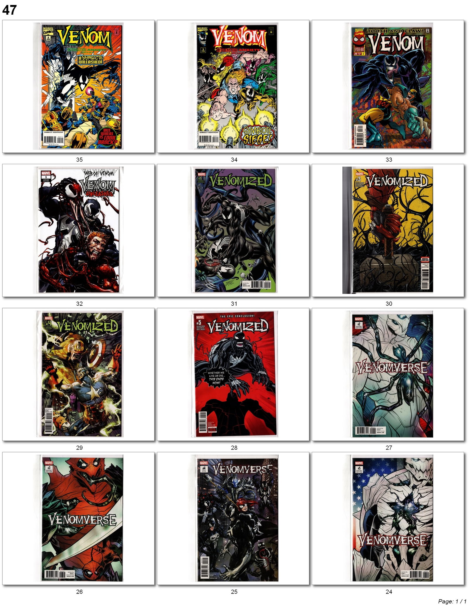 Venomized & Venomverse Comic Lot: Venomized & Venomverse Marvel Comic Lot Collection of Marvel Venom-related comics featuring Venom: Separation Anxiety, Venomized, Venomverse, Web of Venom: Venom Unleashed, and classic 1990s Venom