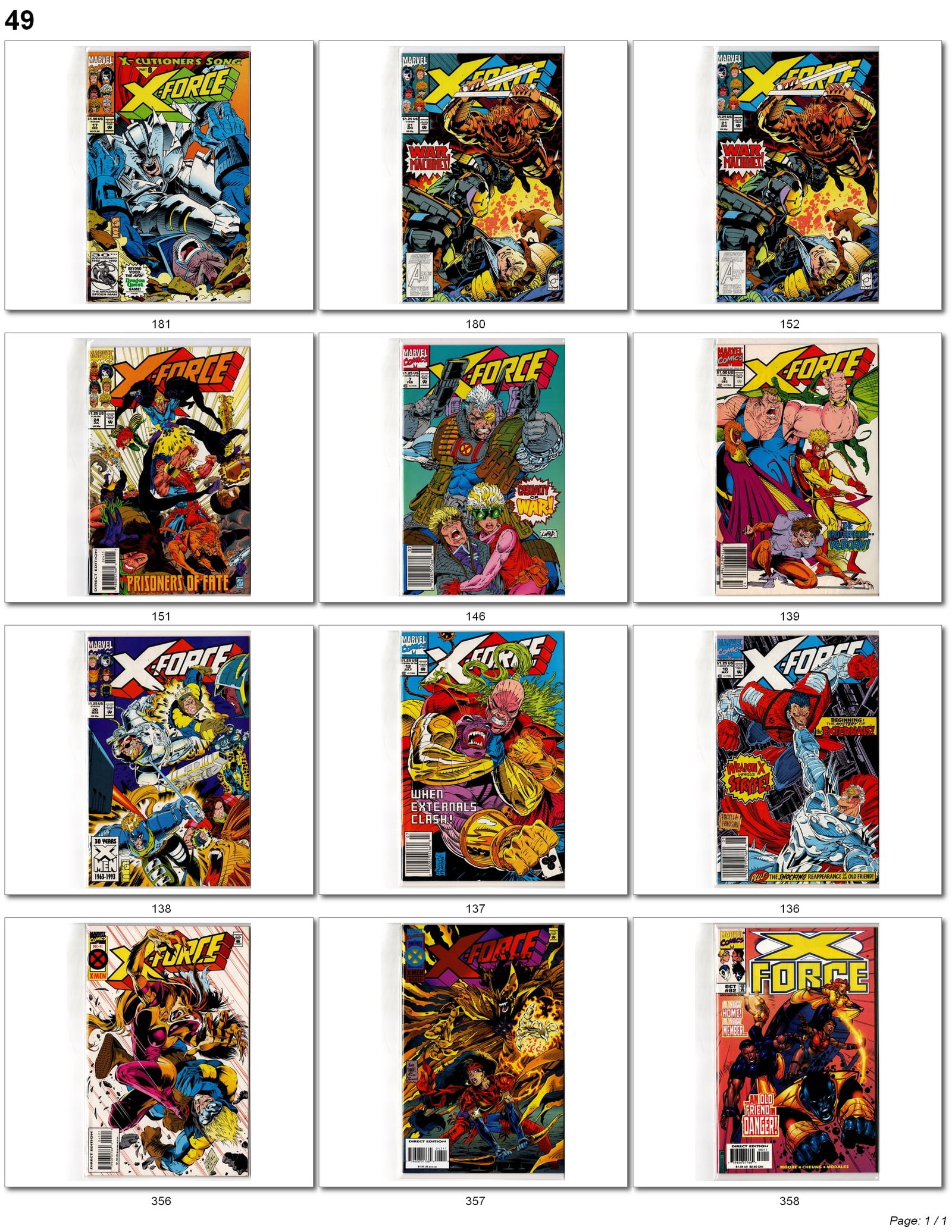X-Force Marvel Comic Lot: X-Force Marvel Comic Lot Collection of Marvel X-Force comics from the popular 1990s mutant era. Includes multiple issues tied to major crossover storylines including ?X-Cutioners Song,? ?Fatal