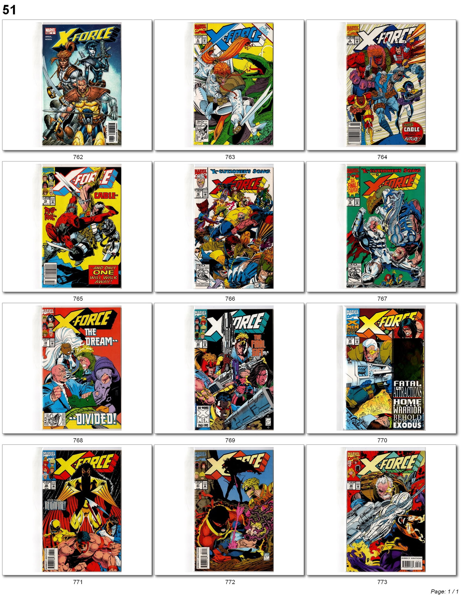 X-Force Marvel Comic Lot: X-Force Marvel Comic Lot Collection of Marvel X-Force comics from the popular 1990s mutant era featuring Cable, Deadpool, Warpath, and additional X-Men universe characters. Includes multiple