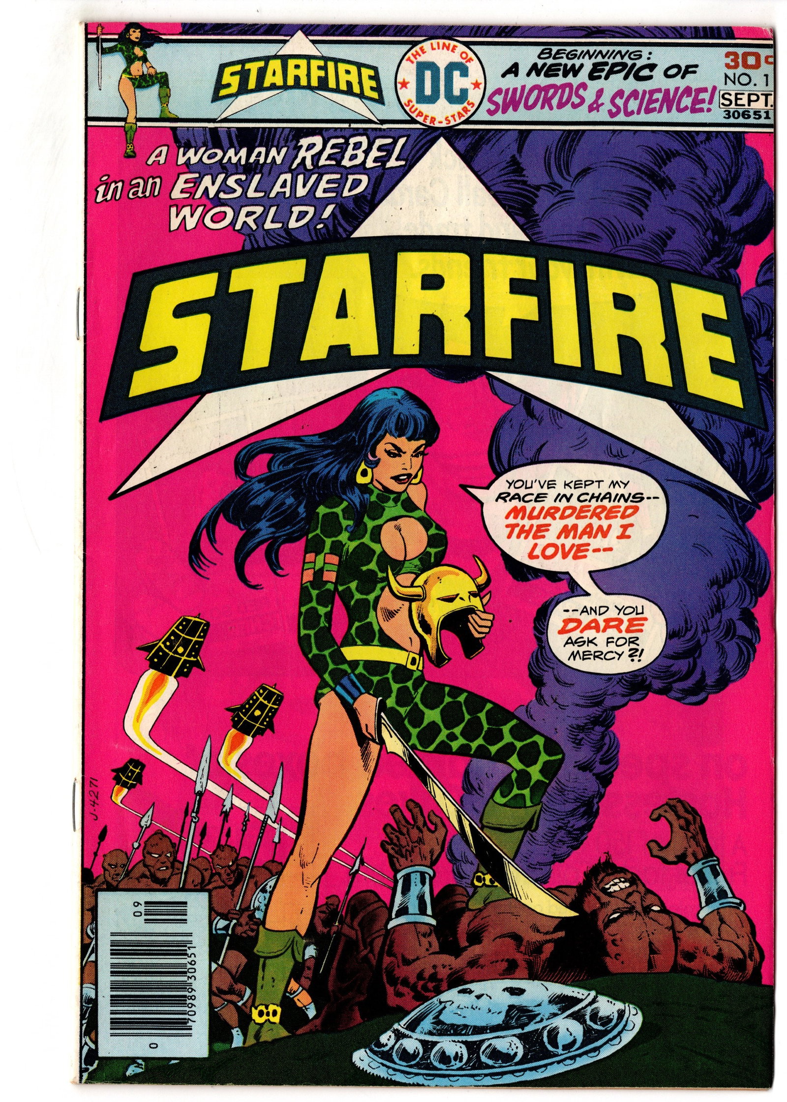 Starfire #1 (1976) DC Bronze Age Debut: Starfire #1 (1976, DC Comics) featuring the debut issue of the cult-favorite Bronze Age sci-fi and fantasy series. This visually striking first issue combines sword-and-science storytelling with