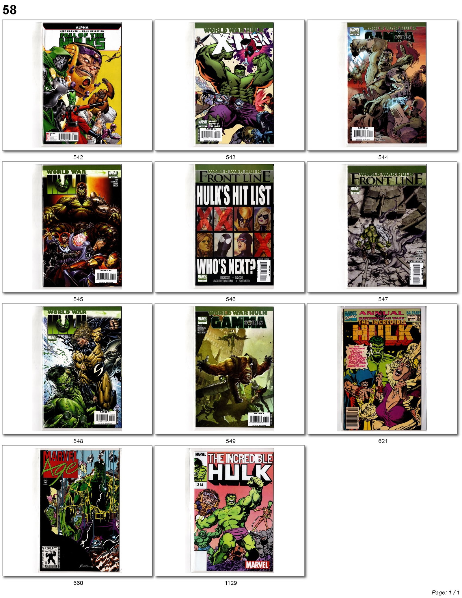 World War Hulk & Bronze Age Lot: Marvel Hulk comic book lot featuring World War Hulk crossover titles and Bronze Age Incredible Hulk issues. Includes a variety of World War Hulk related books including Front Line, Gamma Corps, X-Men 