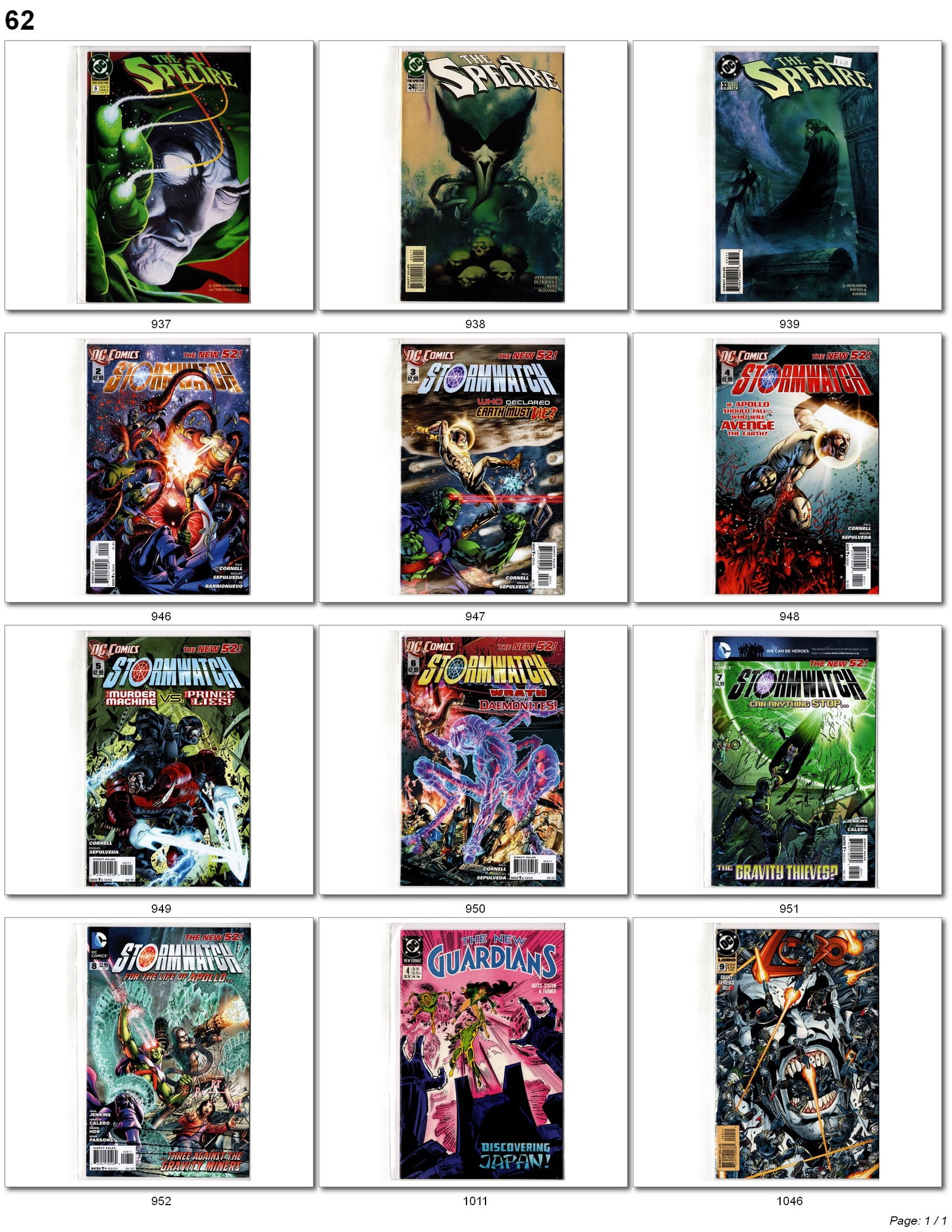 Spectre & Stormwatch DC Lot: DC comic book lot featuring modern Spectre and Stormwatch titles from multiple eras. Includes several issues of The Spectre alongside New 52 Stormwatch books and additional modern DC team titles
