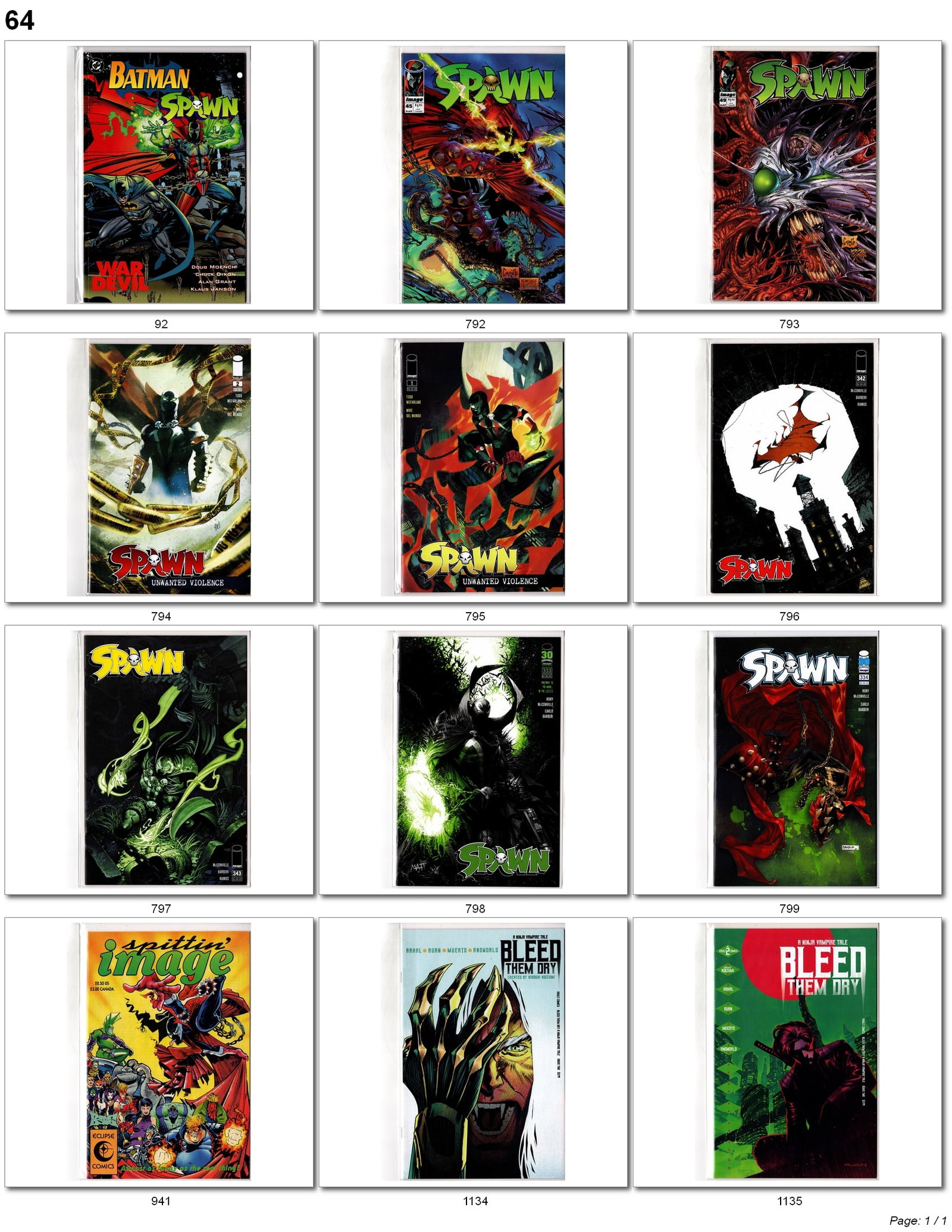 Spawn & Batman/Spawn Mixed Lot: Image Comics and DC comic book lot featuring Spawn titles and related crossover material. Includes multiple Spawn issues from various publishing eras, the Batman/Spawn: War Devil crossover, Spawn: