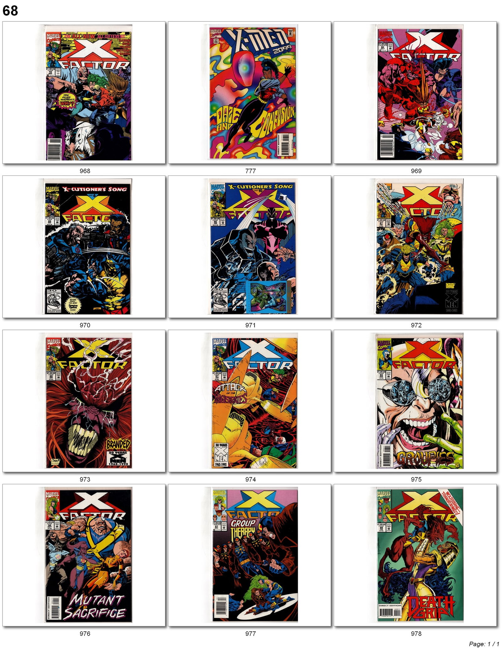 X-Factor 2099 & X-Cutioner Lot: Marvel mutant comic book lot featuring X-Factor, X-Men 2099, and X-Cutioners Song crossover issues. Includes multiple 1990s era X-Factor issues tied to major X-Men crossover storylines including