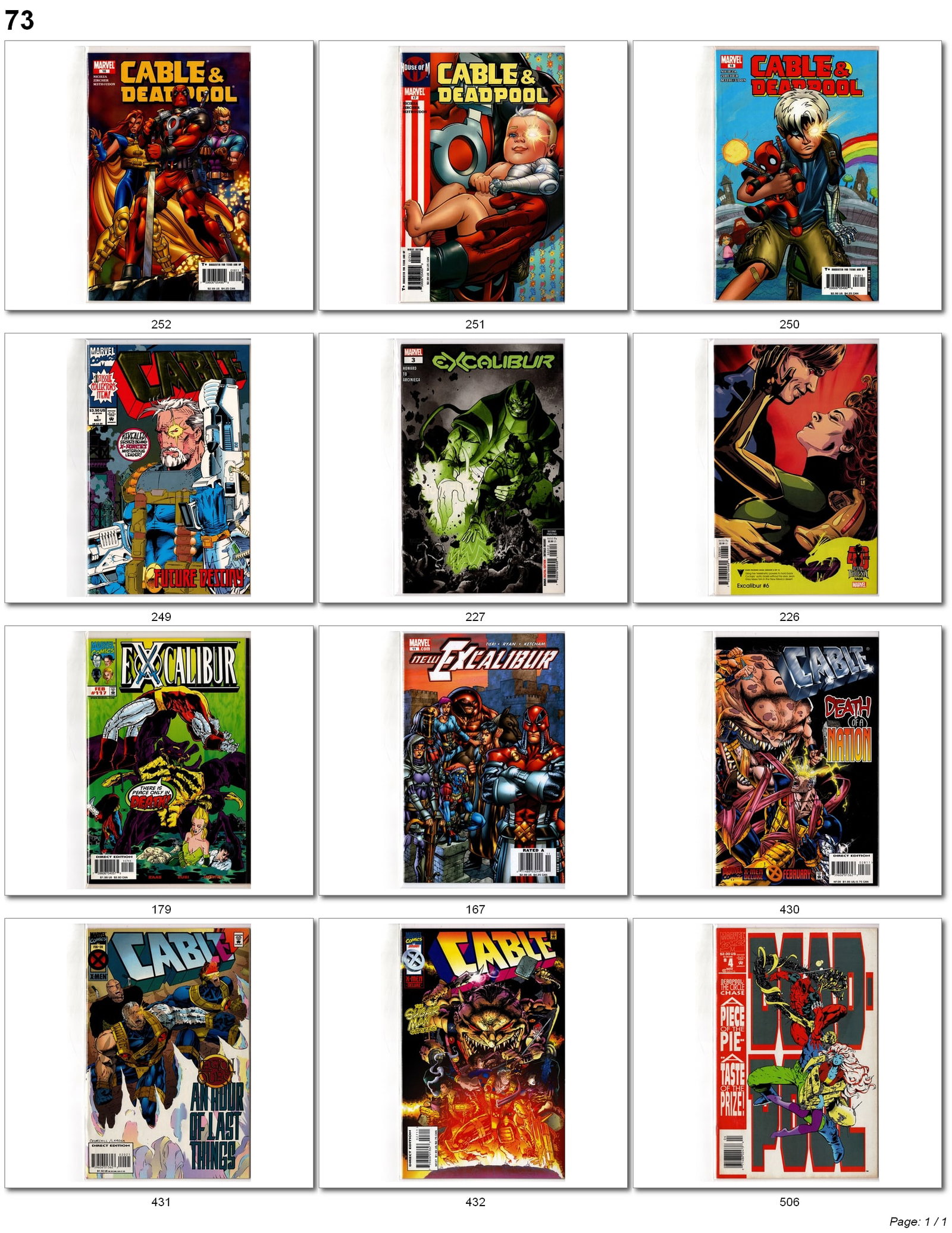 Cable, Deadpool & Excalibur Lot: Marvel mutant comic book lot featuring Cable, Deadpool, Excalibur, and related X-Men titles. Includes multiple Cable & Deadpool issues, classic Cable solo books, Excalibur titles from multiple eras,