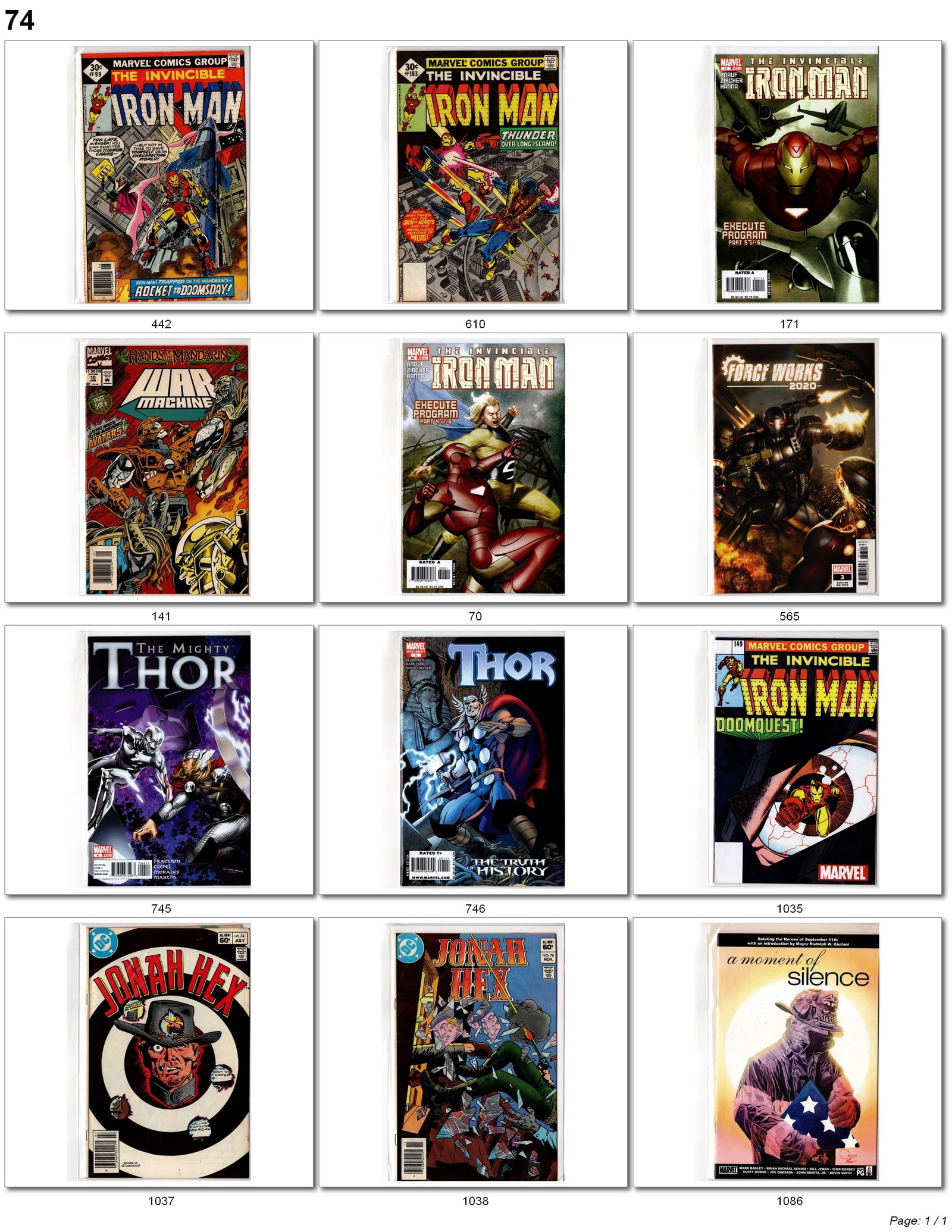 Iron Man Bronze & Modern Lot: Marvel and DC comic book lot featuring Iron Man, Thor, Jonah Hex, and related titles. Includes Bronze Age Iron Man issues alongside modern Invincible Iron Man, War Machine, Thor, and specialty one-sho