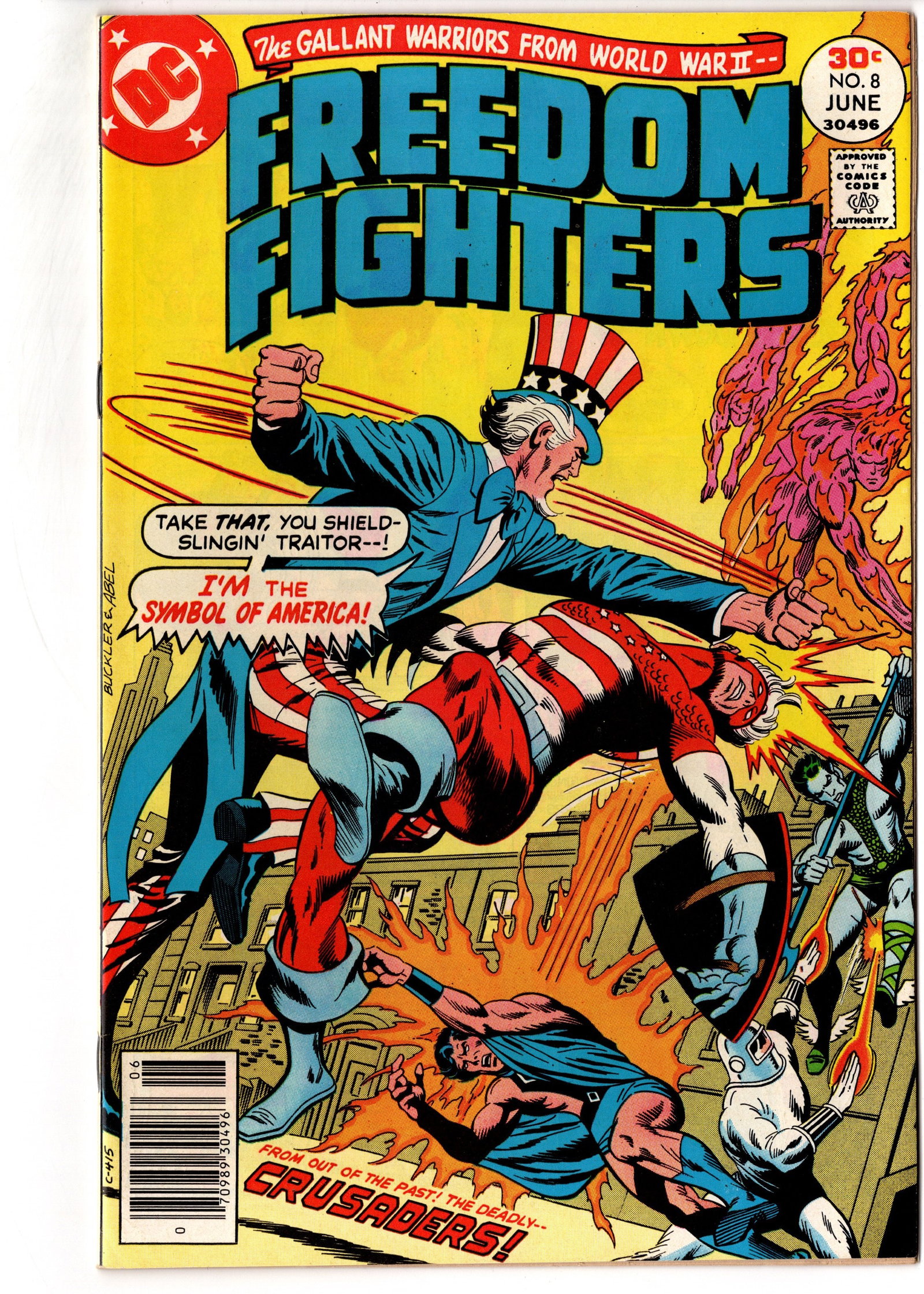 Freedom Fighters #8 (1977) DC Bronze Age: Freedom Fighters #8 (1977) featuring Uncle Sam and the Freedom Fighters in a classic Bronze Age DC patriotic superhero adventure. This issue showcases the energetic team-action style that defined DCs